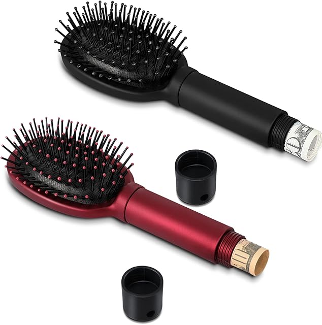 2 Pieces Diversion Safe Hair Brush to Hide Money, Cash, Mini Key, Pills, Small Jewelry 2.76 Inch Depth Secret Hide Brush Secret Compartment Items Stash Container Hair Brush Comb for Travel or at Home
