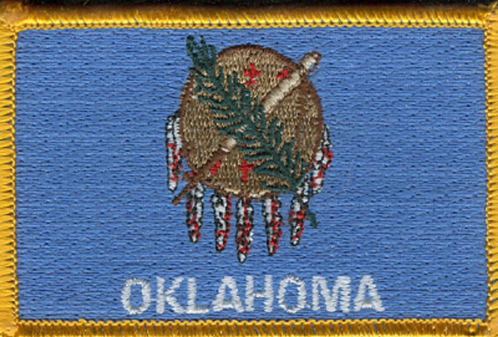 Pack of 25 - Oklahoma Patch 3.50" x 2.25", State of Oklahoma Embroidered Iron On or Sew On Flag Patch Emblem