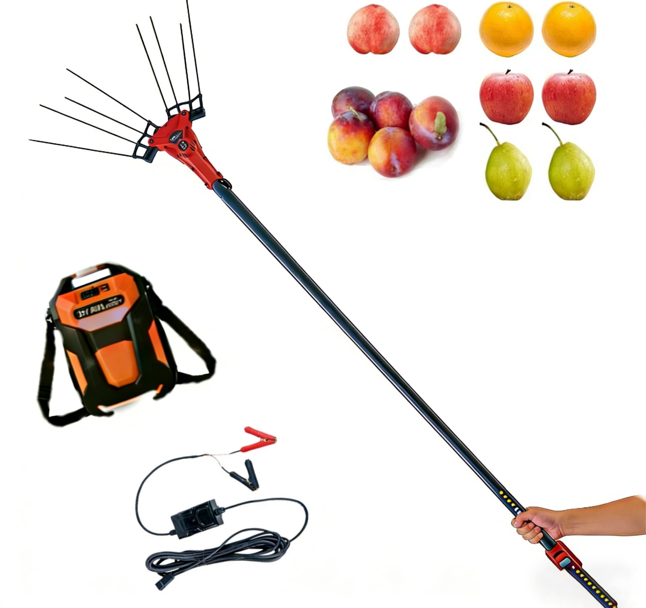 GYKOZY Fruit Picker Pole,69-119 Inch Adjustable Orange Picker Pole Tool,Brushless Motor,6500 Rpm Rotational Speed,High And Low Speed Adjustable,Pears, Mangoes, And Cherries Can Be Picked