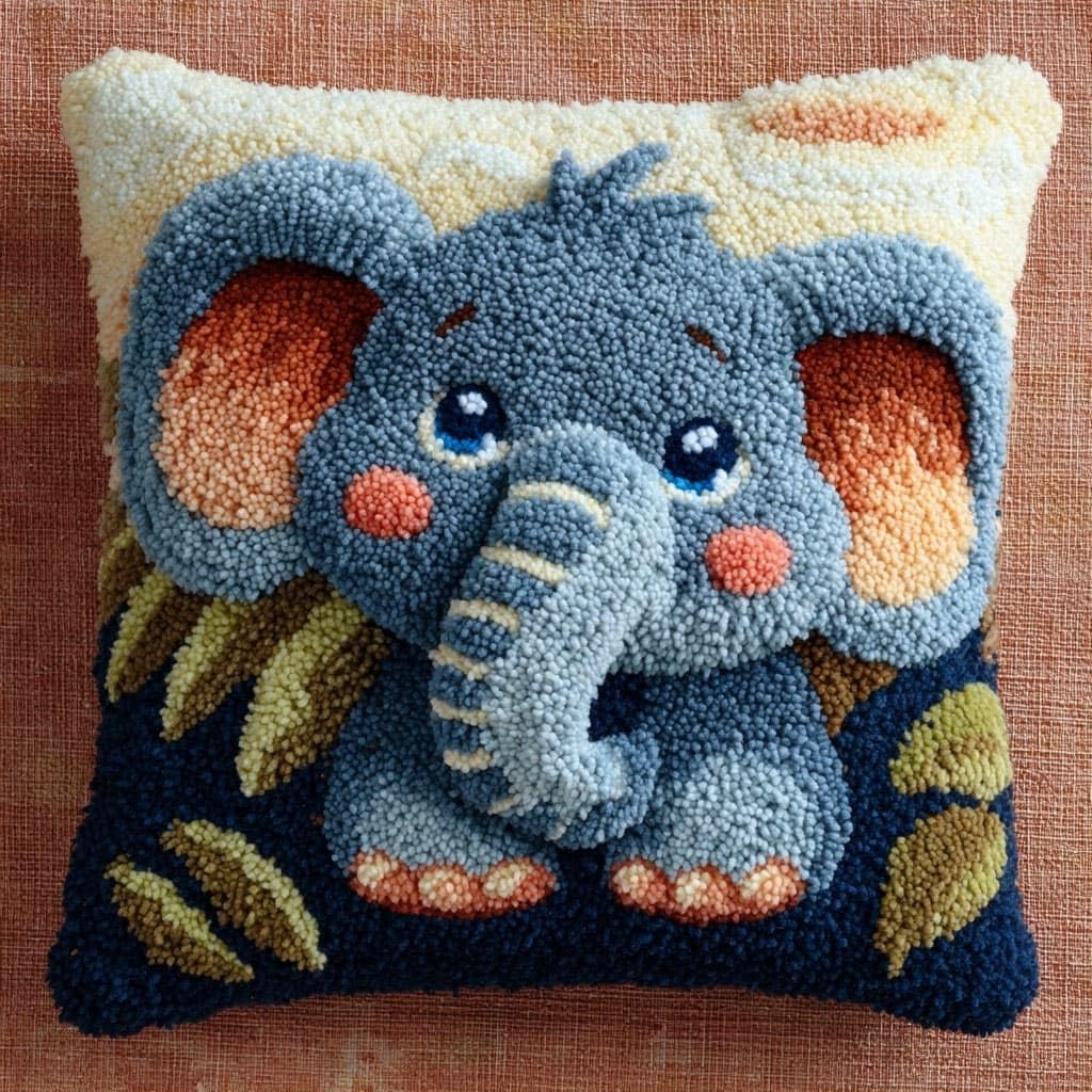 Henypt DIY Latch Hook Cushion Kits Elephant