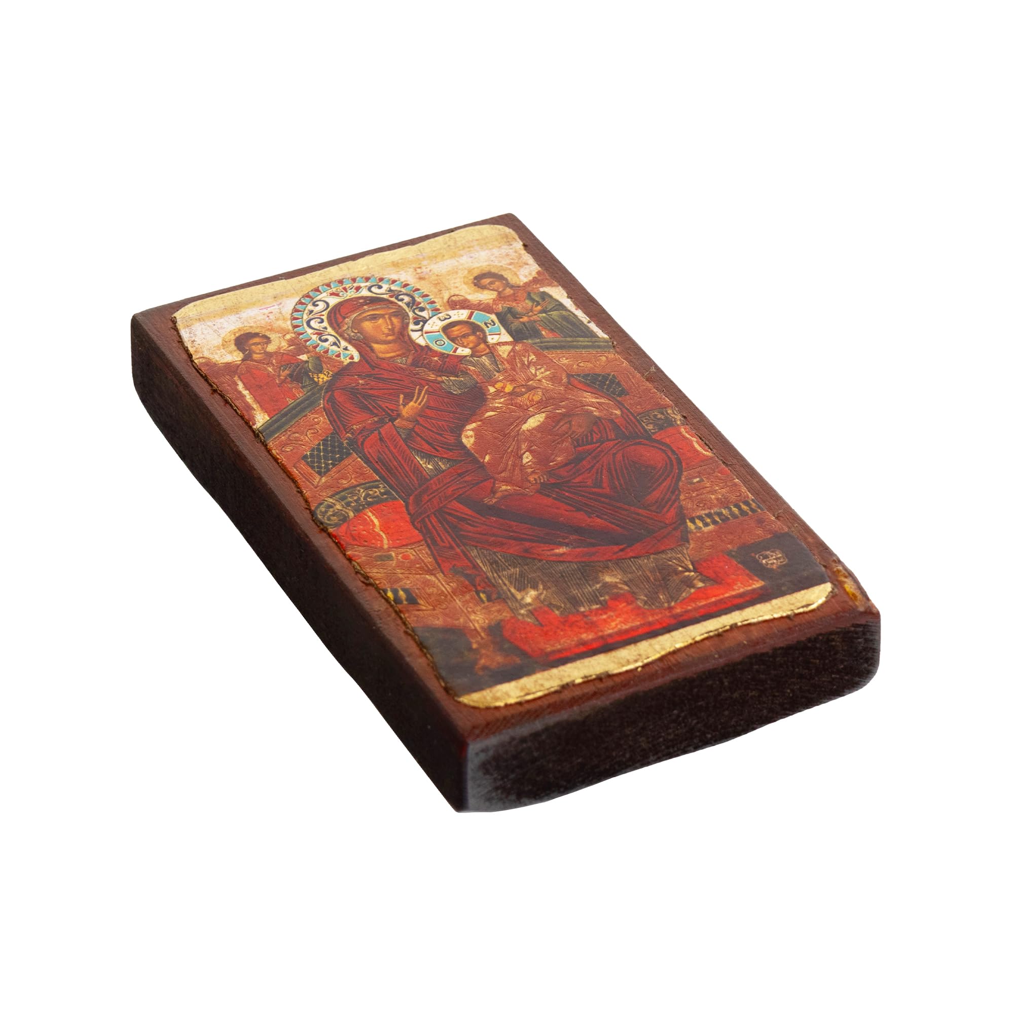 VATOPEDI Mutter Gottes Ikone - Gealterte Holz-Ikone 13x10cm Vom Berg Athos