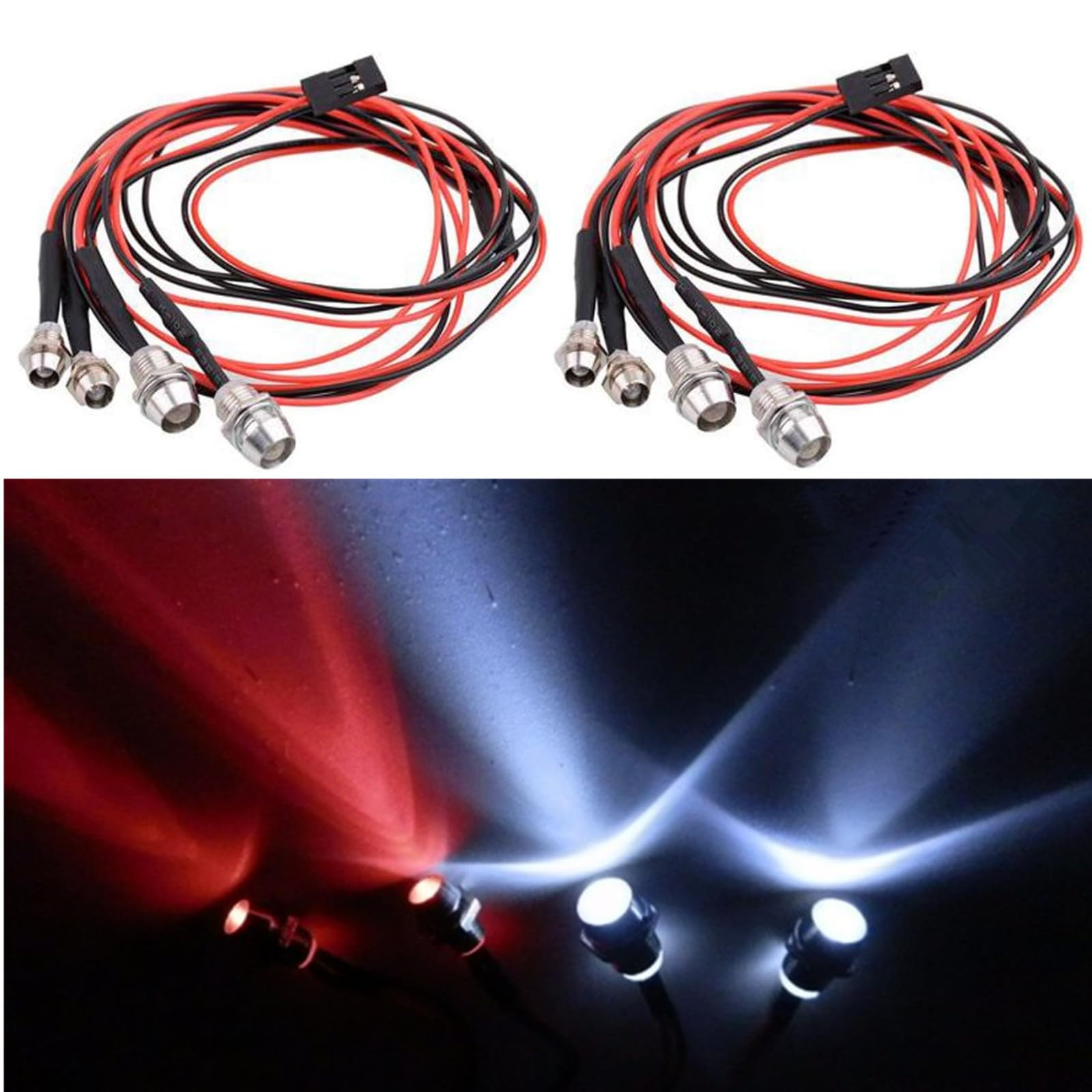 2Pack 4Leds RC Car LED Lights White Headlights Red Taillight Kit Accessories for RC Buggy Truck Tank Crawler Car SCX10 SCX24 TRX4 TRX6 Slash Rustler Redcat 4WD Traxxas HSP Tamiya Redcat