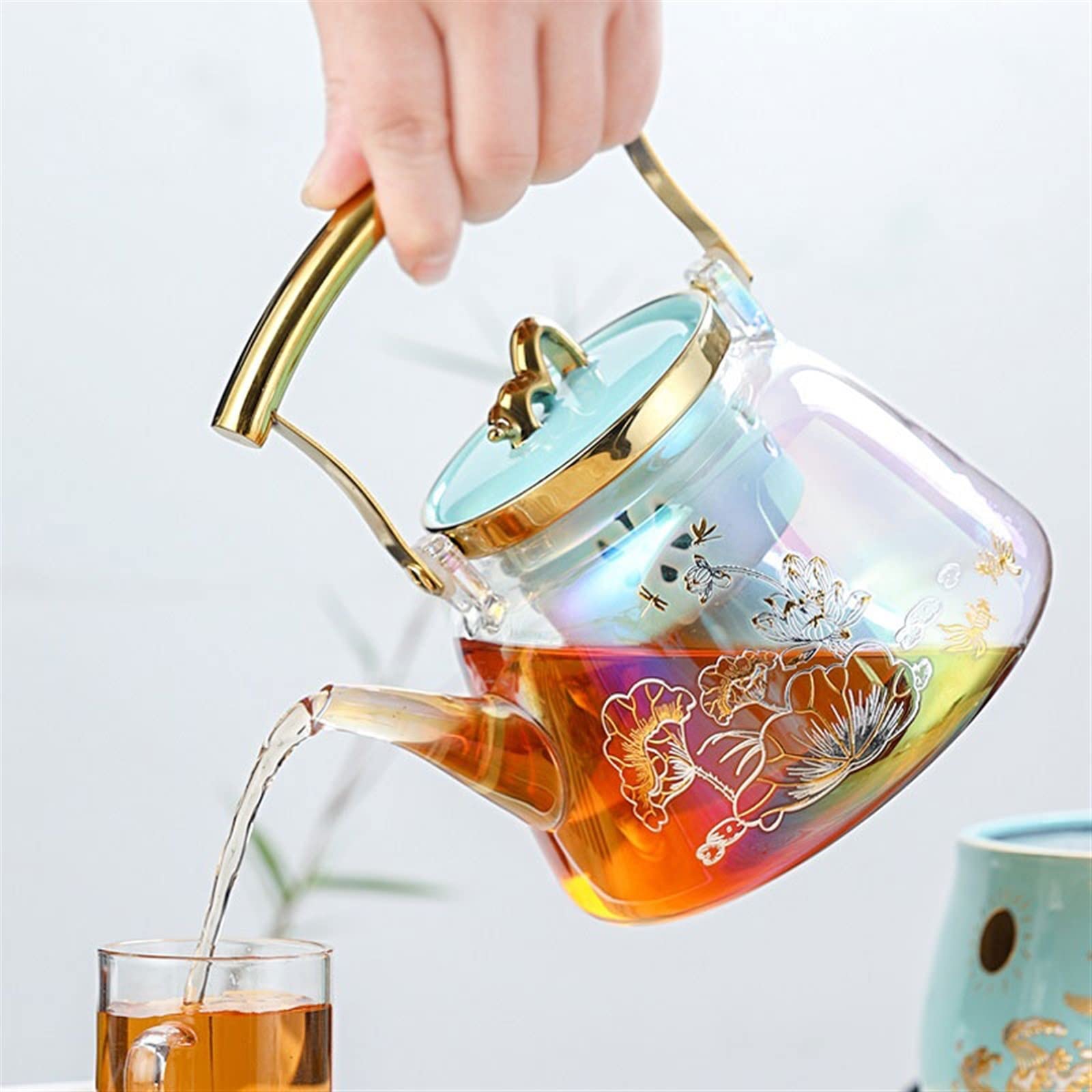 Teekannen 1l großer Kapazität Wärmefestes Glas-Teekannen-Kessel Haushalt großer positiver Teamamer mit Keramikfilter Kaffeekanne