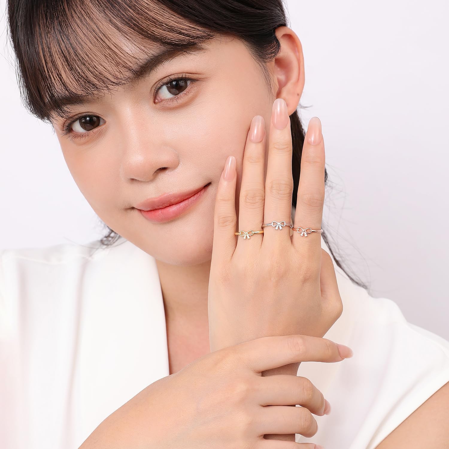 Meissa Dainty Bow Rings Infinity Rings for Women Girls Rose Gold Plated Bow Ring 925 Sterling Silver Handmade Adjustable Friendship Promise Rings