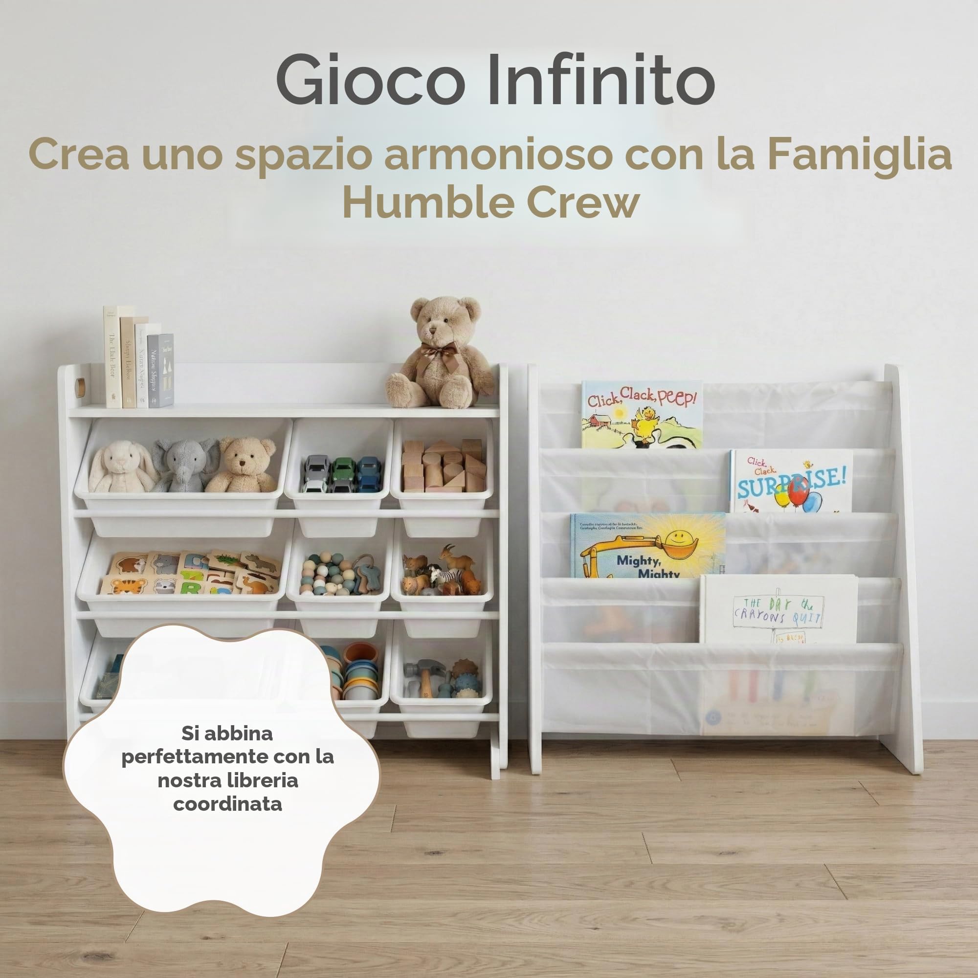 HumbleCrew Scaffale Bambini Luminoso: Organizer Giocattoli con 9 Contenitori, Design Bianco/Bianco Moderno, Ideale per Camerette Stile e Ordinate