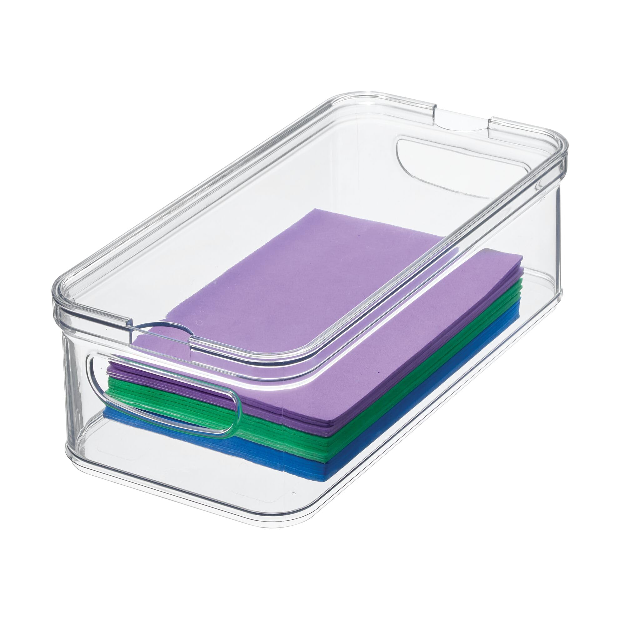 iDesign 71380EU Cupboard and Fridge, Stackable Plastic, Kitchen Storage Box with Lid and Insert, Clear/White, 16.5cm x 32.4cm x 10.2cm