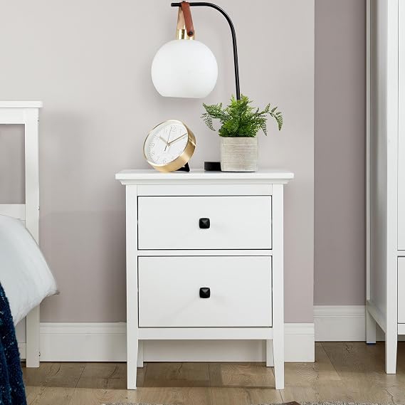 Home Source Bedroom Bedside Table Nightstand Cabinet, Side Chest Lamp Table, 2 Drawer, White