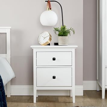 Home Source Bedroom Bedside Table Nightstand Cabinet, Side Chest Lamp Table, 2 Drawer, White
