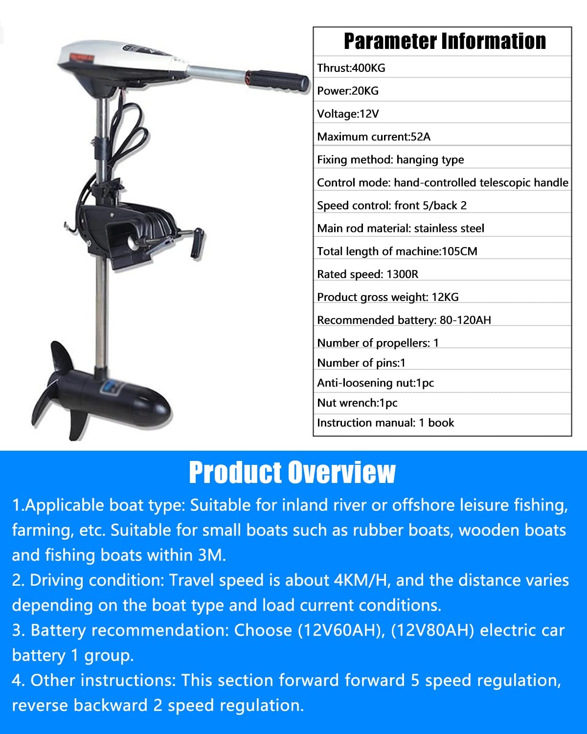 Moteur électrique 12 V 45/58/65 Lbs Pour Bateau, Chariot Hors-bord