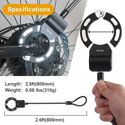 Miniatura 4 de Venzio Candado eléctrico para scooter con acero Q235 de 2.62 pies x 0.315 in (0.31 pulgadas), cerradura de bicicleta antirrobo resistente y llaves,