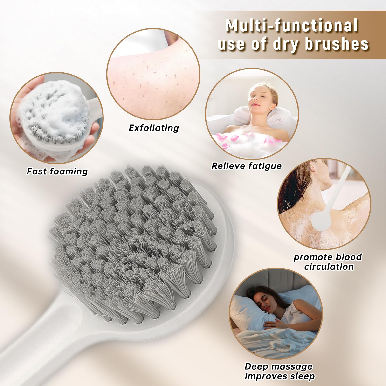 Körperbürste, mit weichen und steifen Borsten, Dusch-Badbürste, langer Griff, sanftes Peeling, Massage, verbessert die Durchblutung, Körperpeeling für nasses oder trockenes Bürsten (2 Stück)