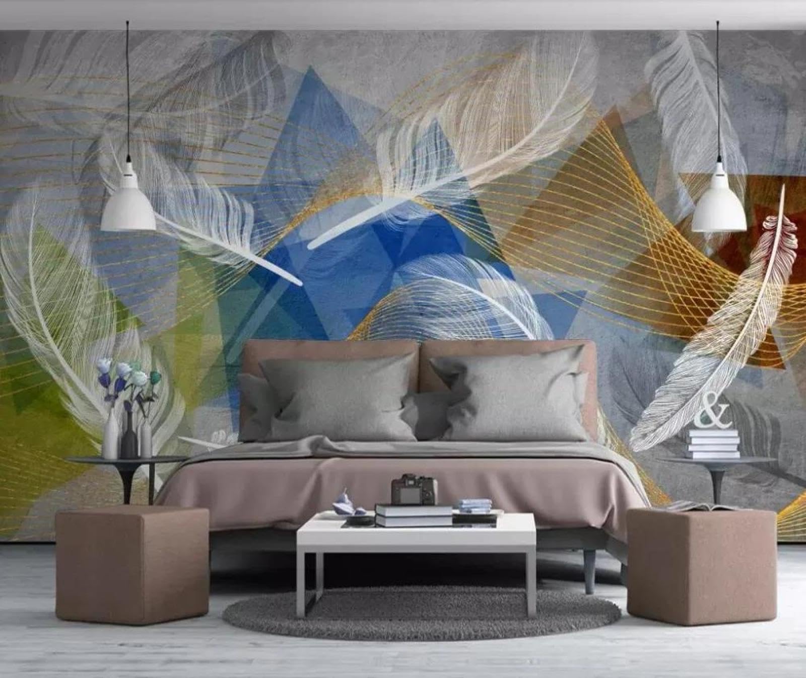 Papier peint mural 3d simple et coloré pour une chambre cocooning