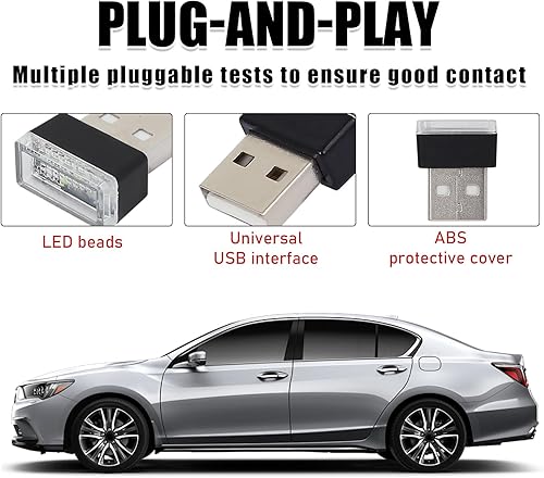 Miniatura 10 de Sylvil 5 lámparas LED USB para el interior del automóvil, mini luz nocturna LED portátil, kit de iluminación ambiental de interfaz USB enchufable,