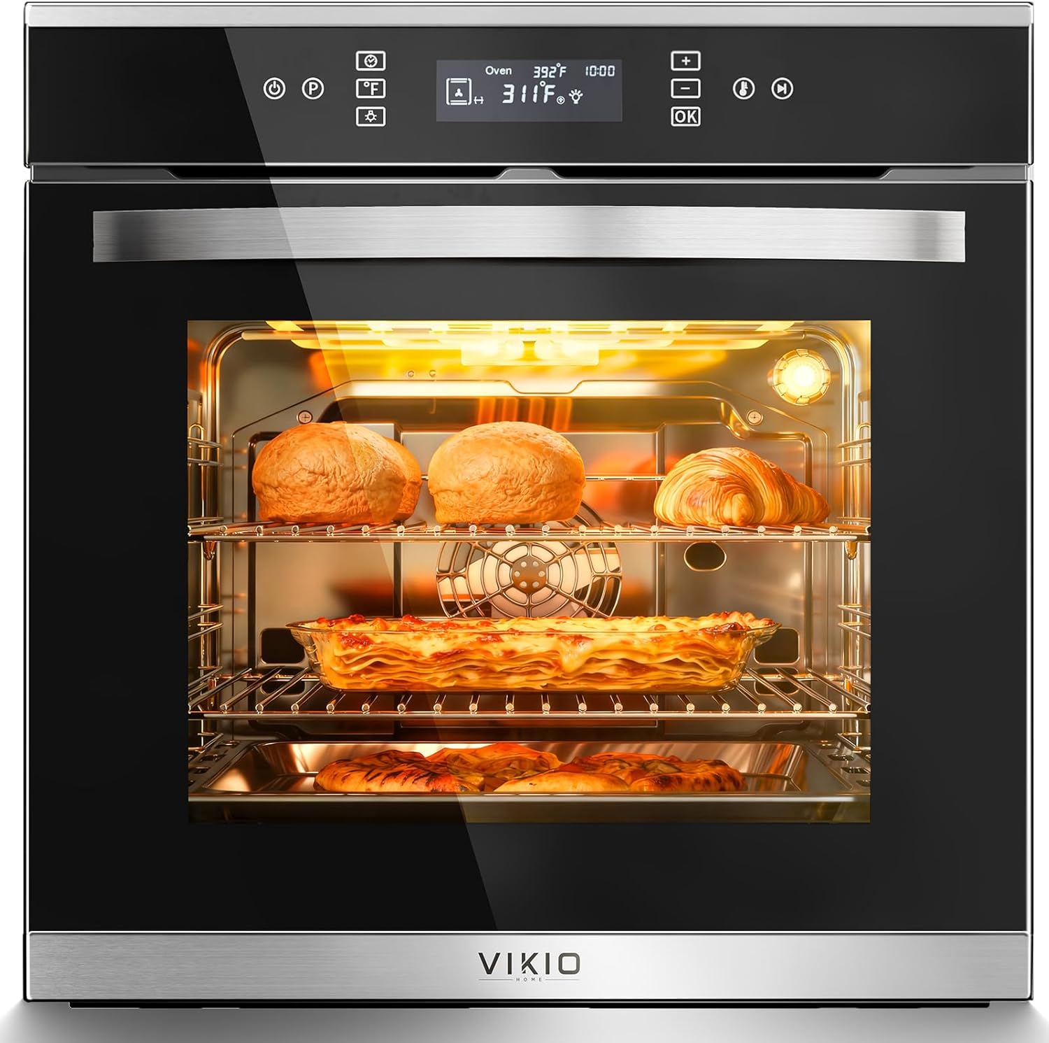 VIKIO HOME 24 inch Electric Single Wall Oven, 2.83 Cu.Ft (80L) Wall Oven, Touch Control Built in Oven, 11 Cooking Functions with Safety Lock, 240V 3220W