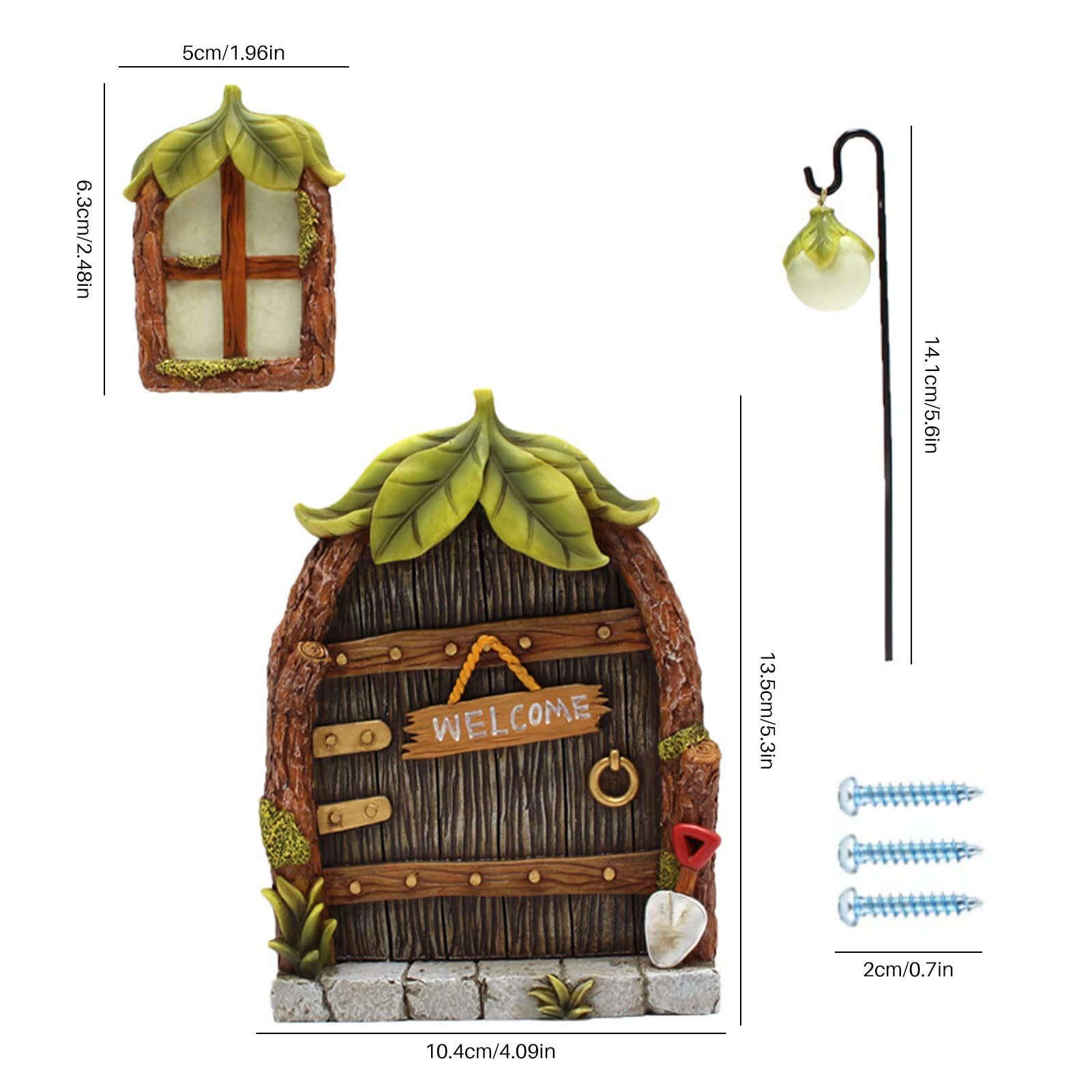 Kit Porta Delle Fate e Finestre per Alberi,Gnomo in Miniatura per la Casa in Ornamentale di Fata Door,Prato Giardino Sculture di Albero Decorazione,Glow in The Dark Yard Outdoor Decor