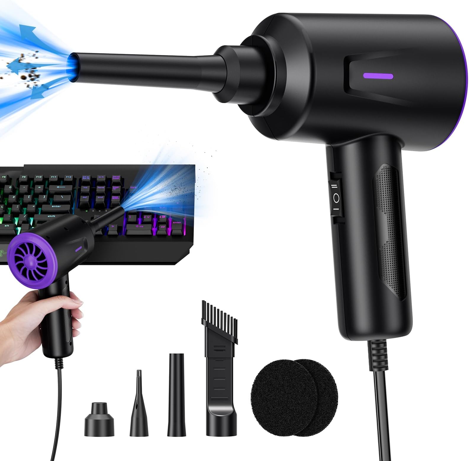 Electric Air Duster - Air Blower - Multi-Use Compressed Air Duster for Keyboard- Computer and PC - 5.74 oz Powerful Motor