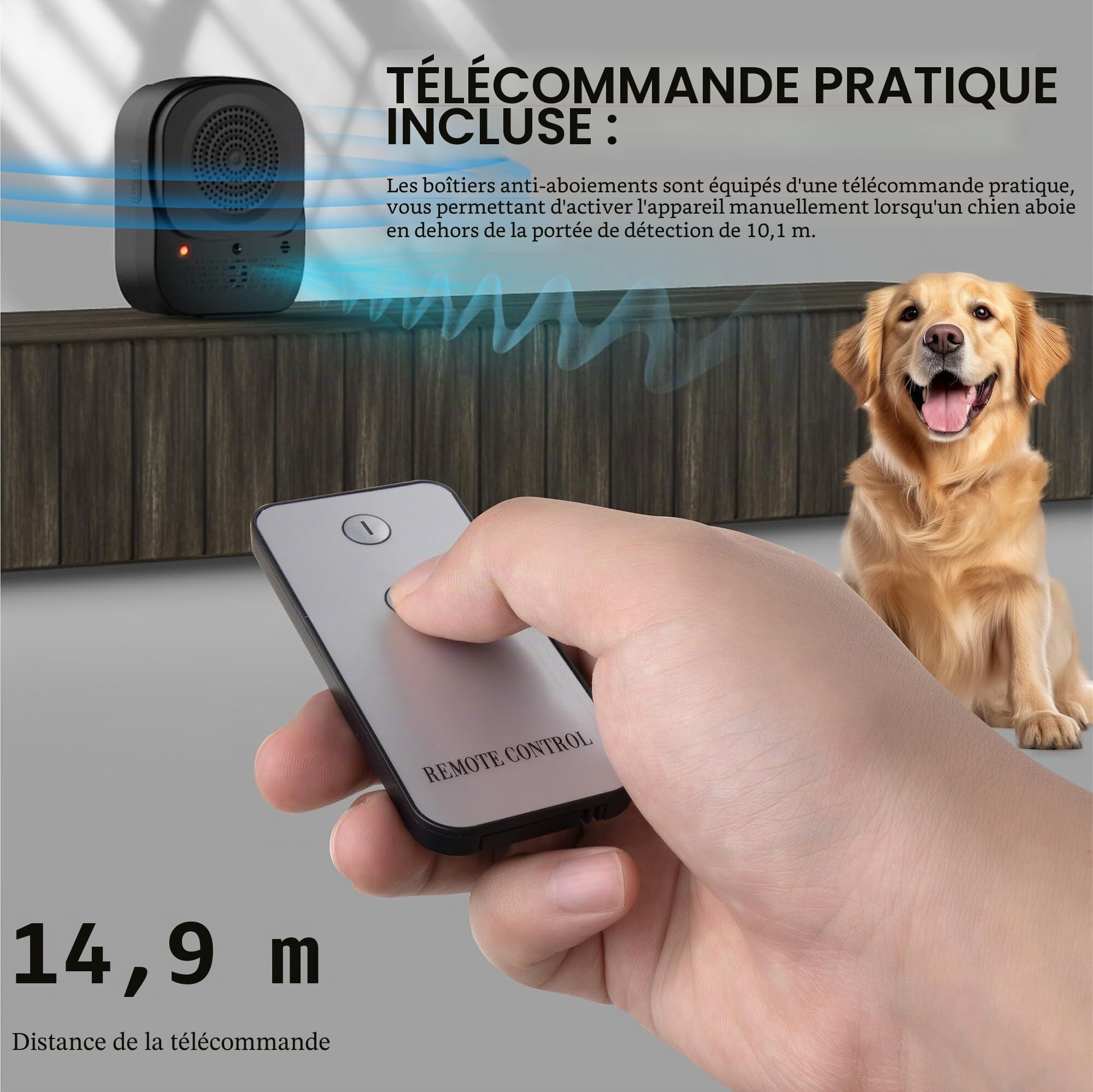 Anti Aboiement Chien, 4 Réglable Fréquence Dispositif Anti-Aboiements Ultrasons, Automatique Anti-Aboiement Chien, Étanche pour l'extérieur et l'intérieur, pour Les Petits et Grands Chiens