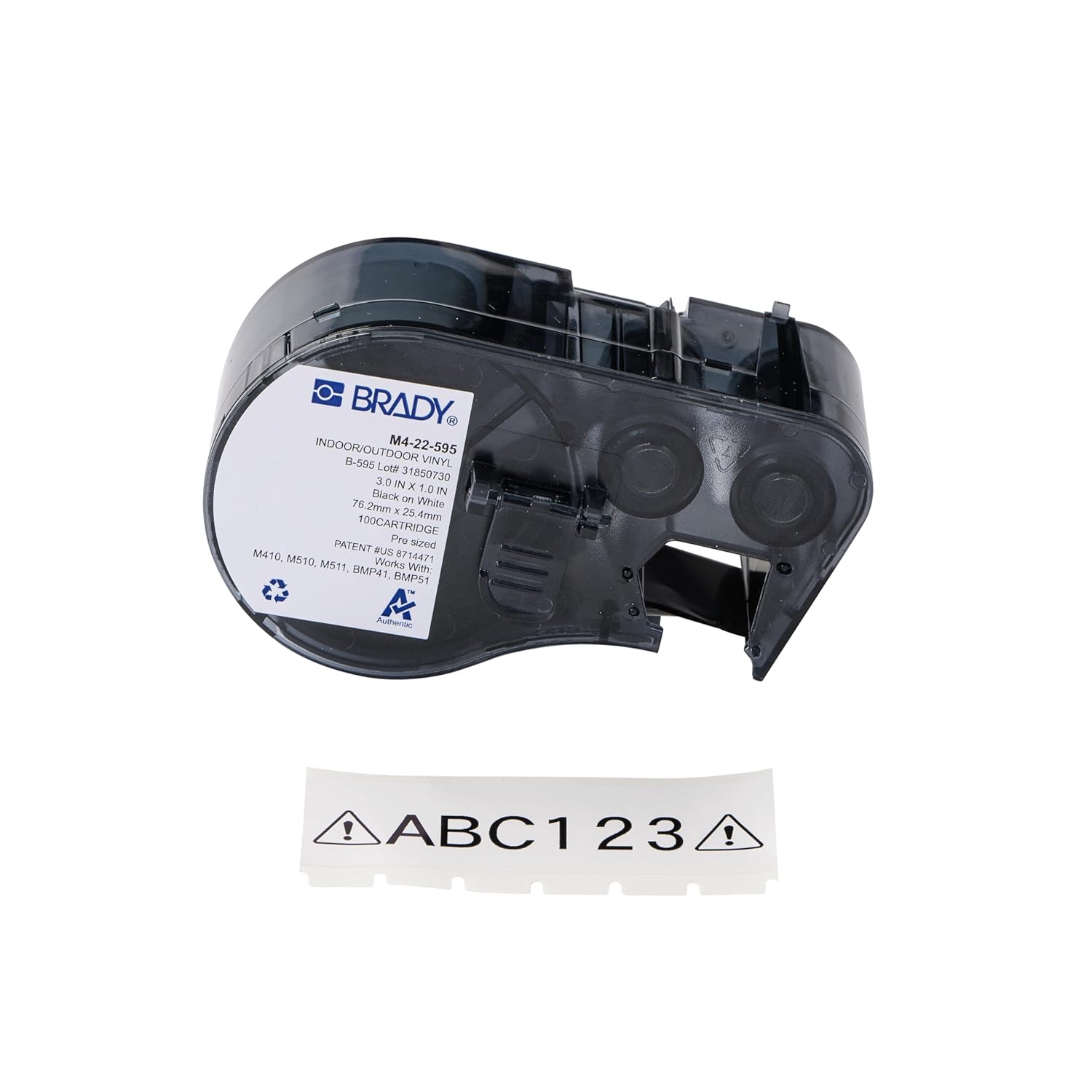 Brady Authentic (M4-17-595) All-Weather Permanent Adhesive Vinyl Labels 0.5" H x 1" W Black on White, 360 Labels. for use with BMP41, BMP51, M410, M510, and M511 Label Printers.