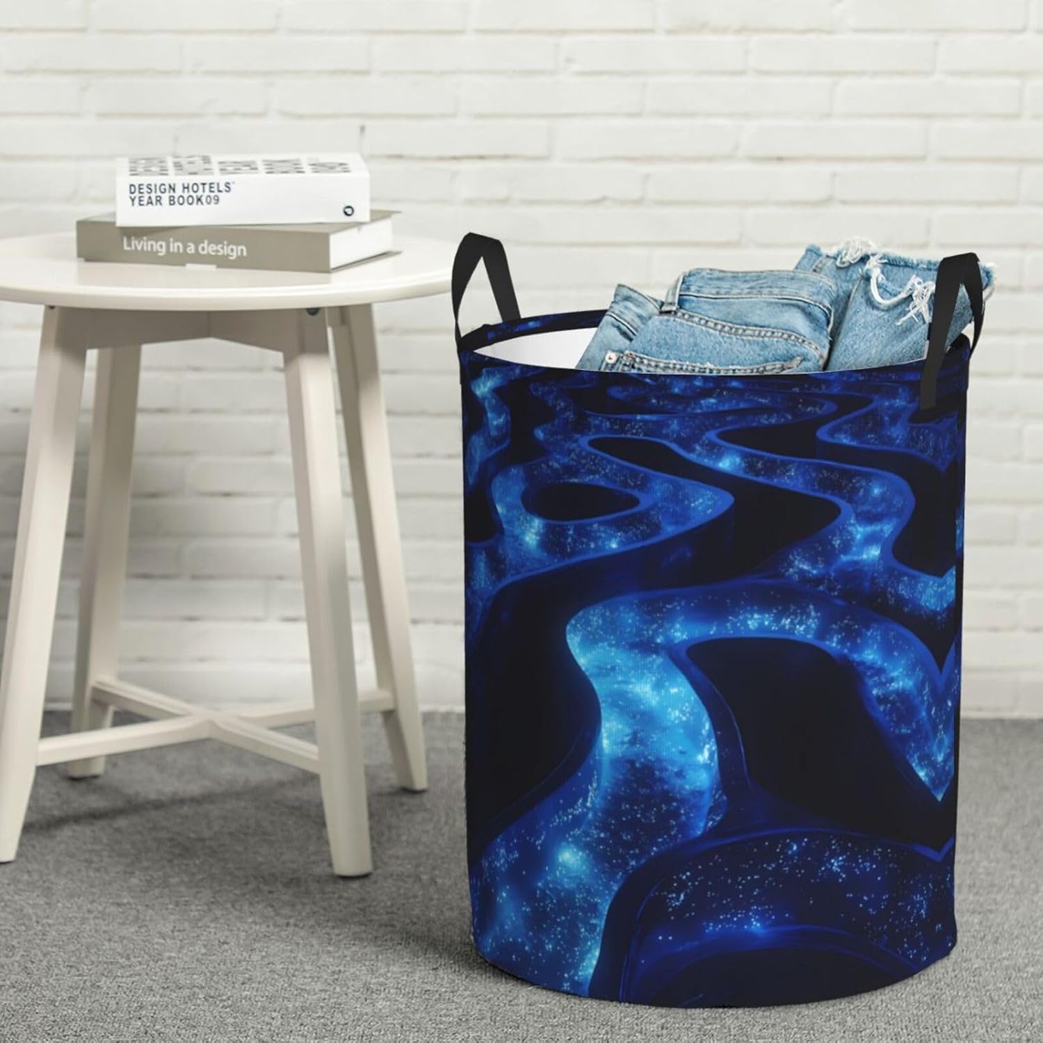 Curved maze Round Single-layer Laundry Basket, Portable Storage Laundry Basket, Bedroom Clothes Storage Basket with Handle