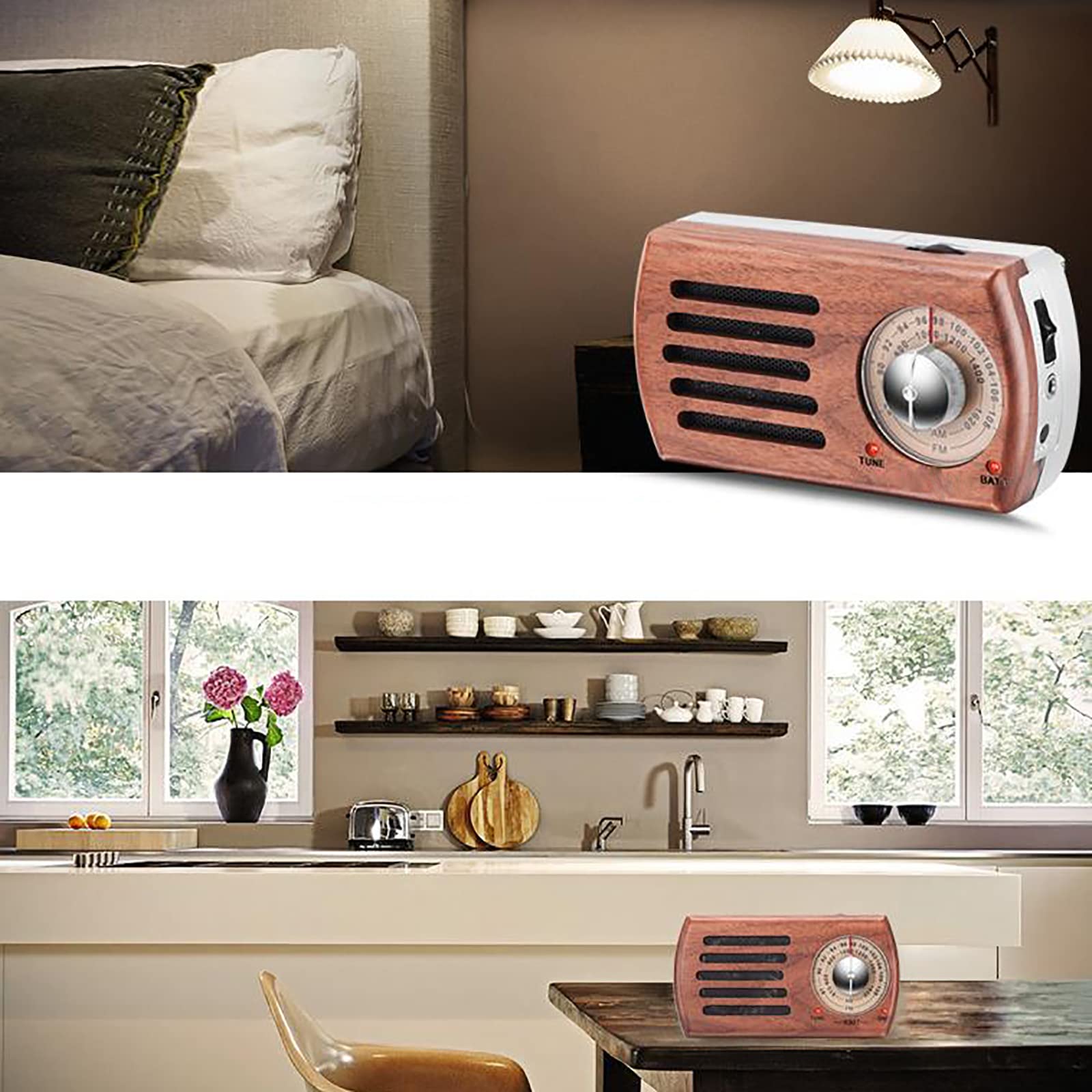 Radio Vintage, Mini radios portátiles de Madera con Estilo clásico Antiguo, para el hogar, Fiesta en la Oficina, al Aire Libre, Regalo