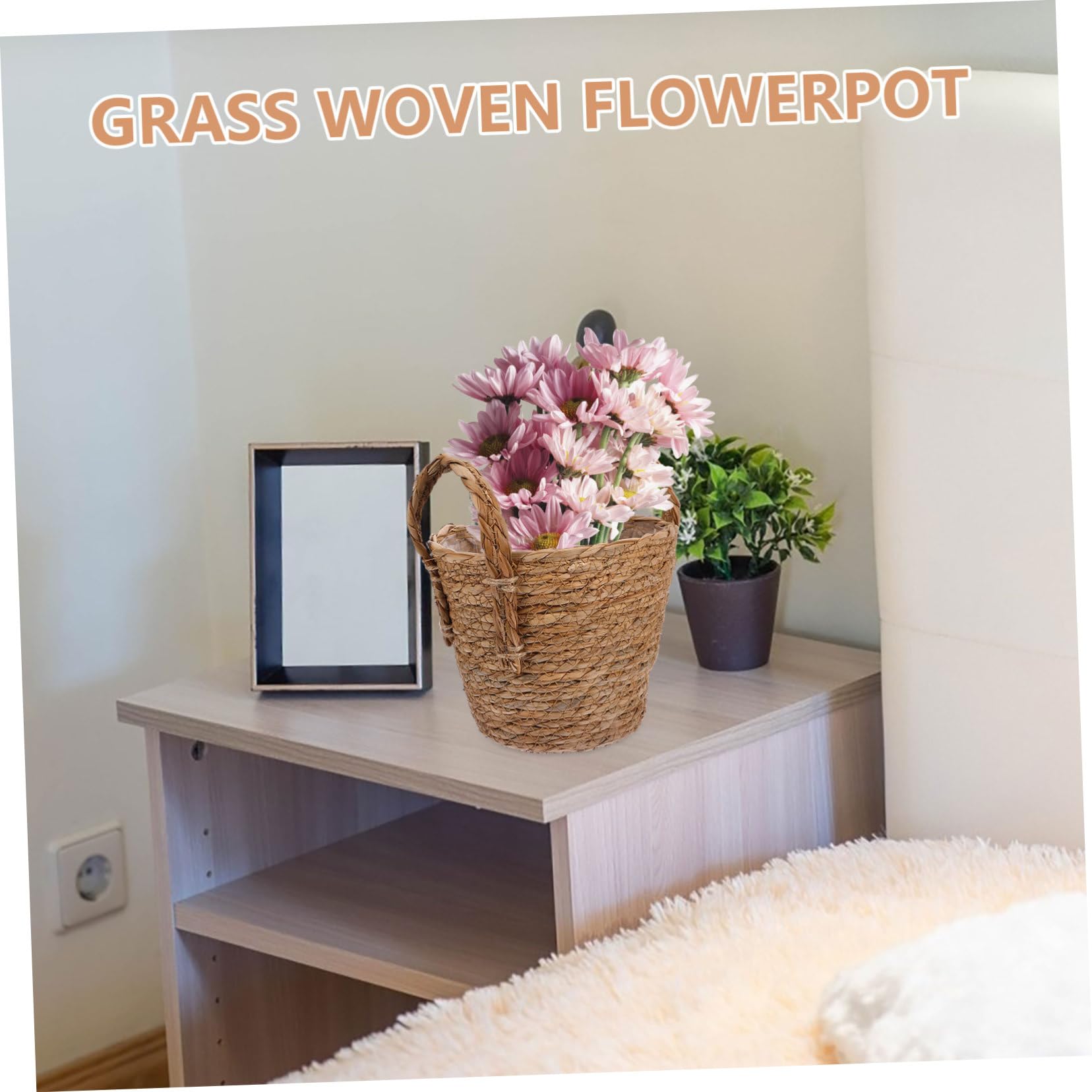 HEMOTON Woven Seagrass Plant Pot 6 Inch Diameter Indoor Straw Flowerpot with Waterproof Lining for Succulents and Decorative Greenery Storage Basket - Image 4