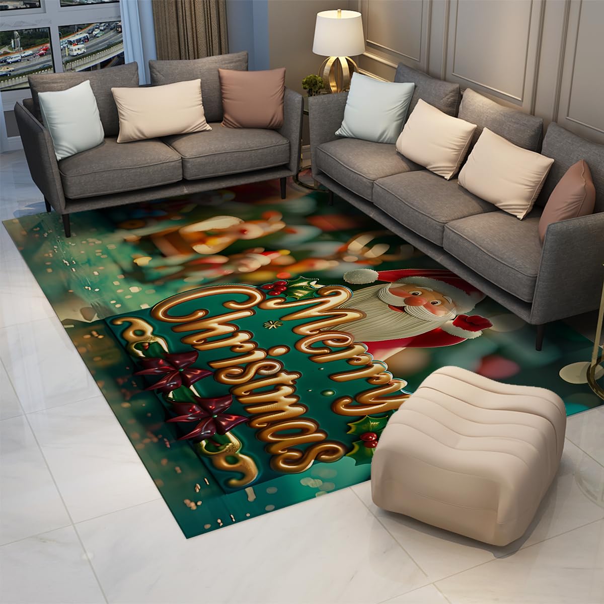 Tapis Noël lavable antidérapant fini les glissades au salon avec ce grand tapis vert