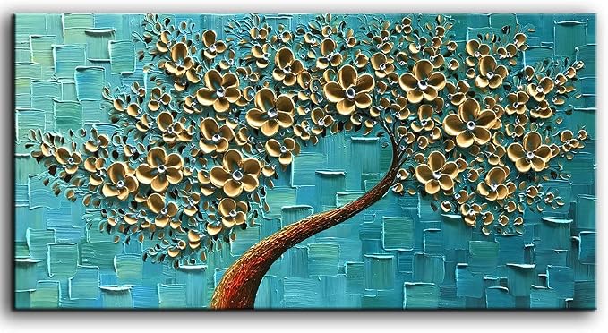 Handmade Golden Flowers Artwork Canvas