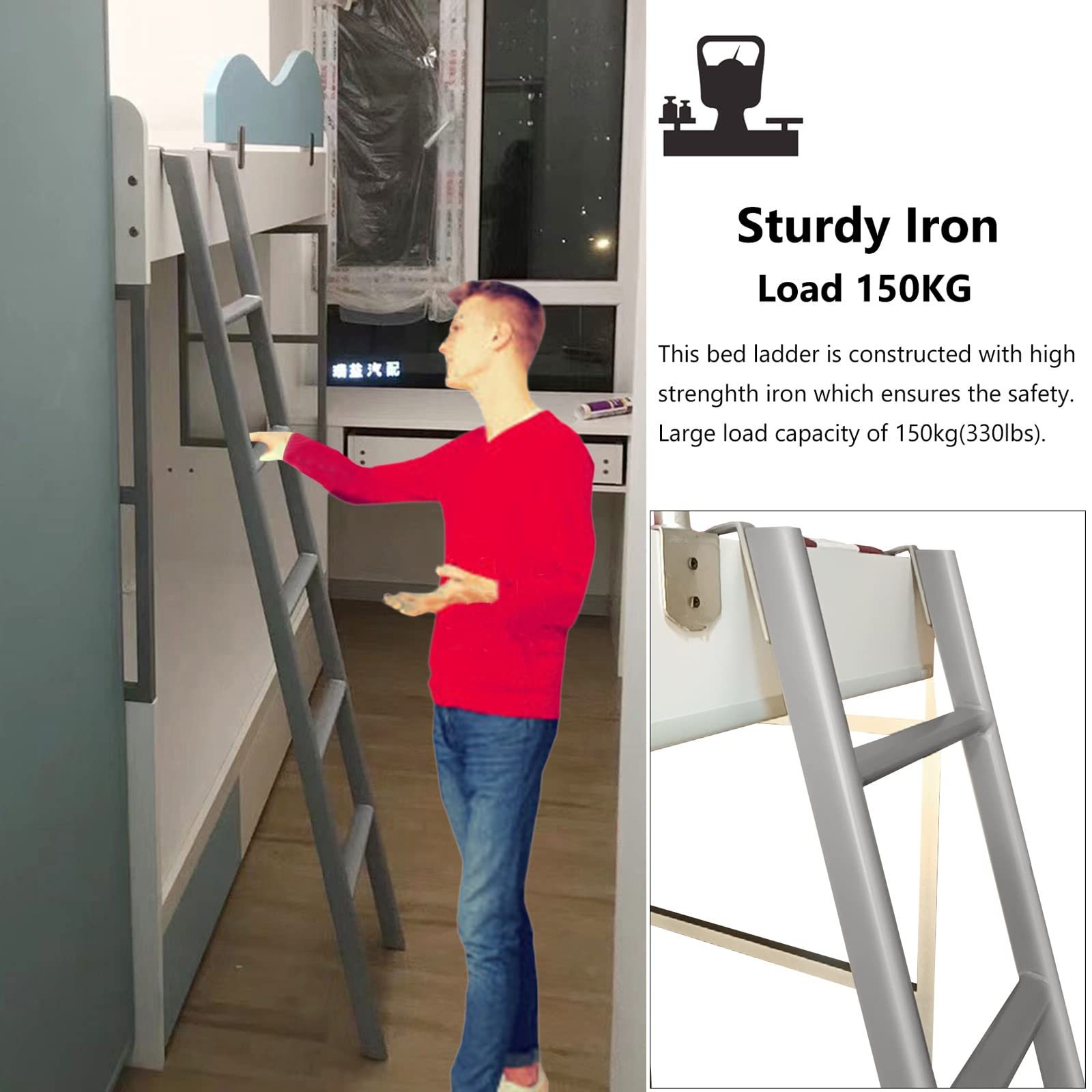 Drabina piętrowa do łóżka na poddaszu z możliwością regulacji dla dorosłych/dużych dzieci/nastolatków, 55" 60"66" 70" Drabiny piętrowe Camper Rv z hakami, Drabina do przyczepy kempingowej (kolor