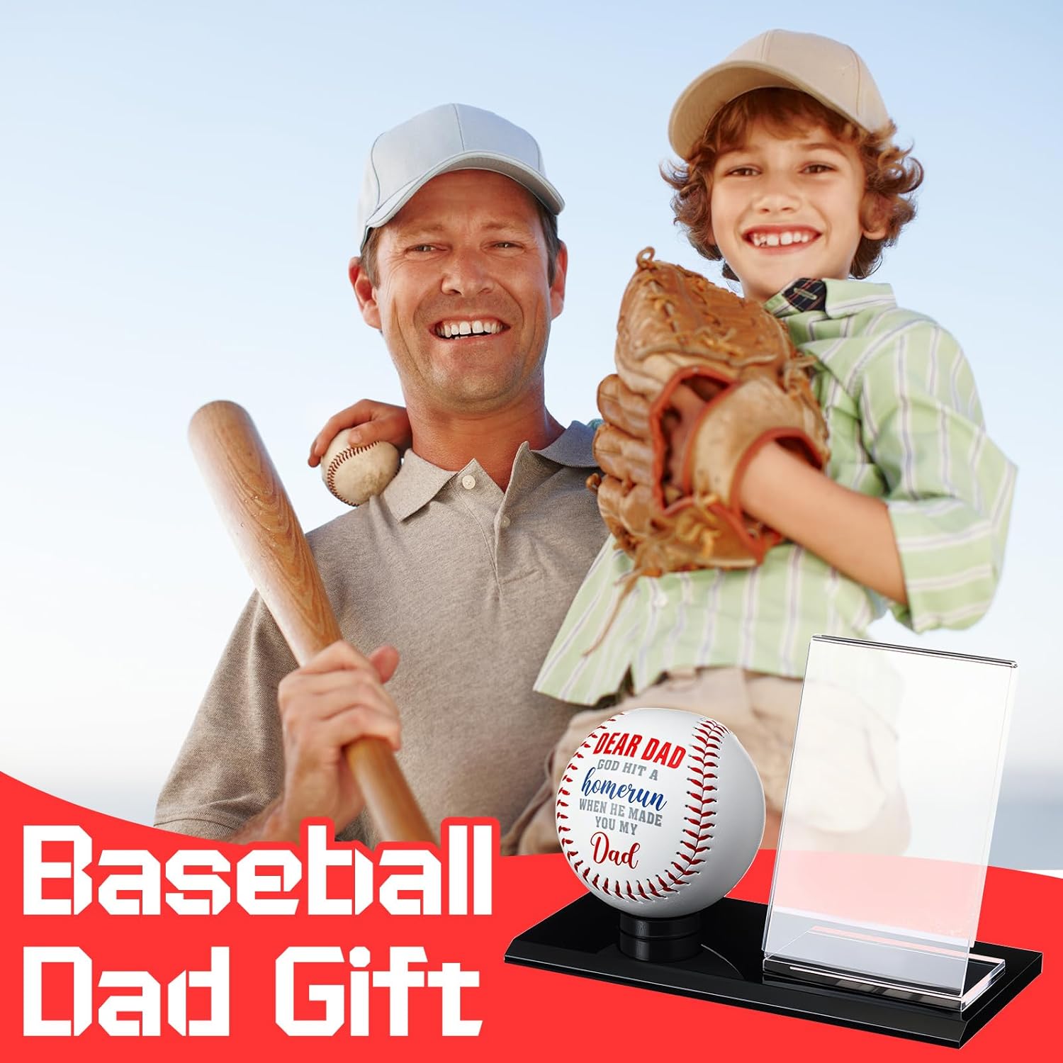 Colingmill Christmas Baseball Gifts for Dad Picture Frame and Baseball Display Case Set Ball and Card Holder for Parents Dear Dad Father's Gifts
