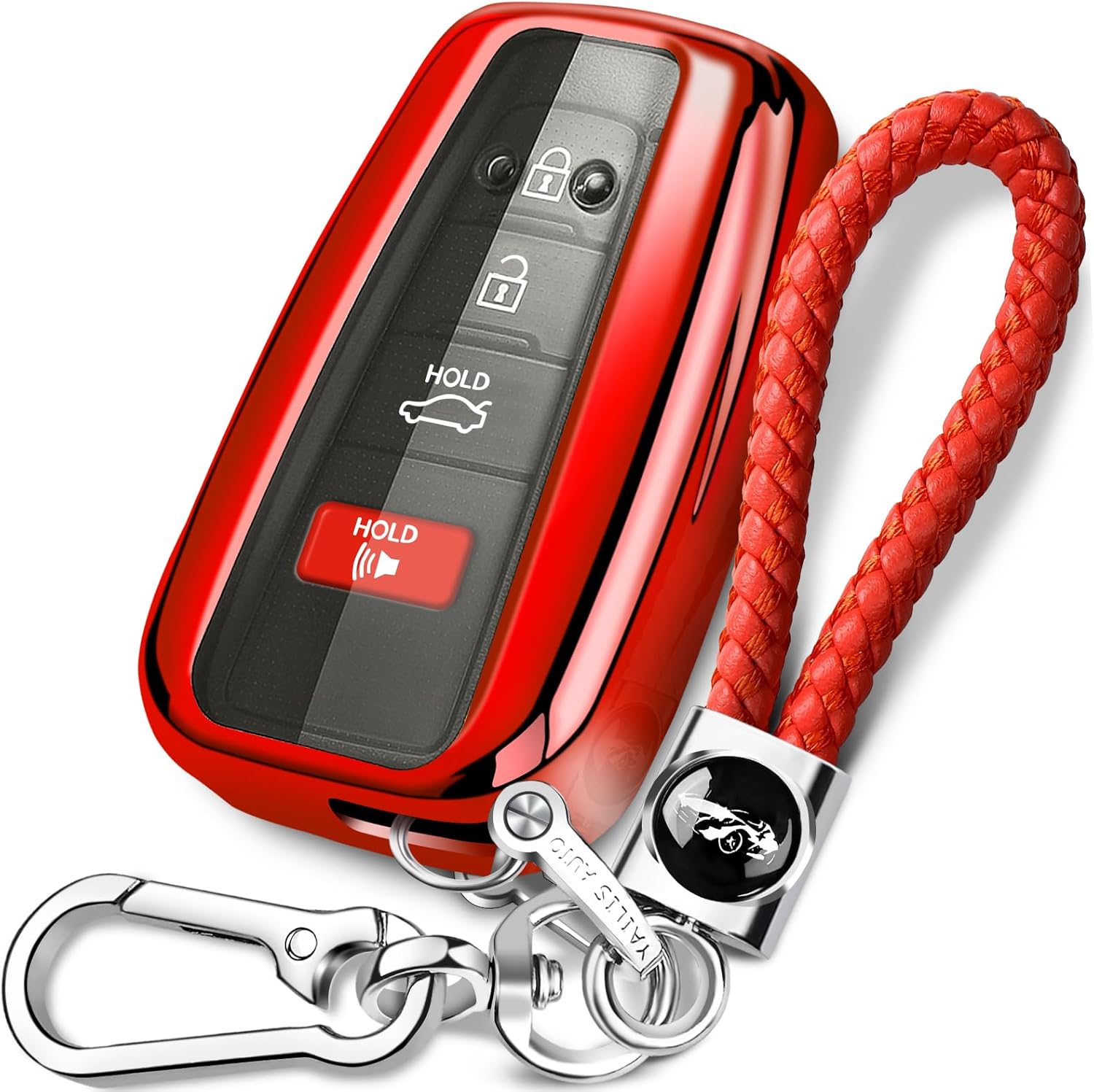 Intermerge for Toyota Key Fob Cover with Keychain,Special Soft TPU Key Case Protector Compatible with 2018-2024 RAV4 Camry Avalon Corolla Highlander C-HR Prius(only for Keyless go) Red