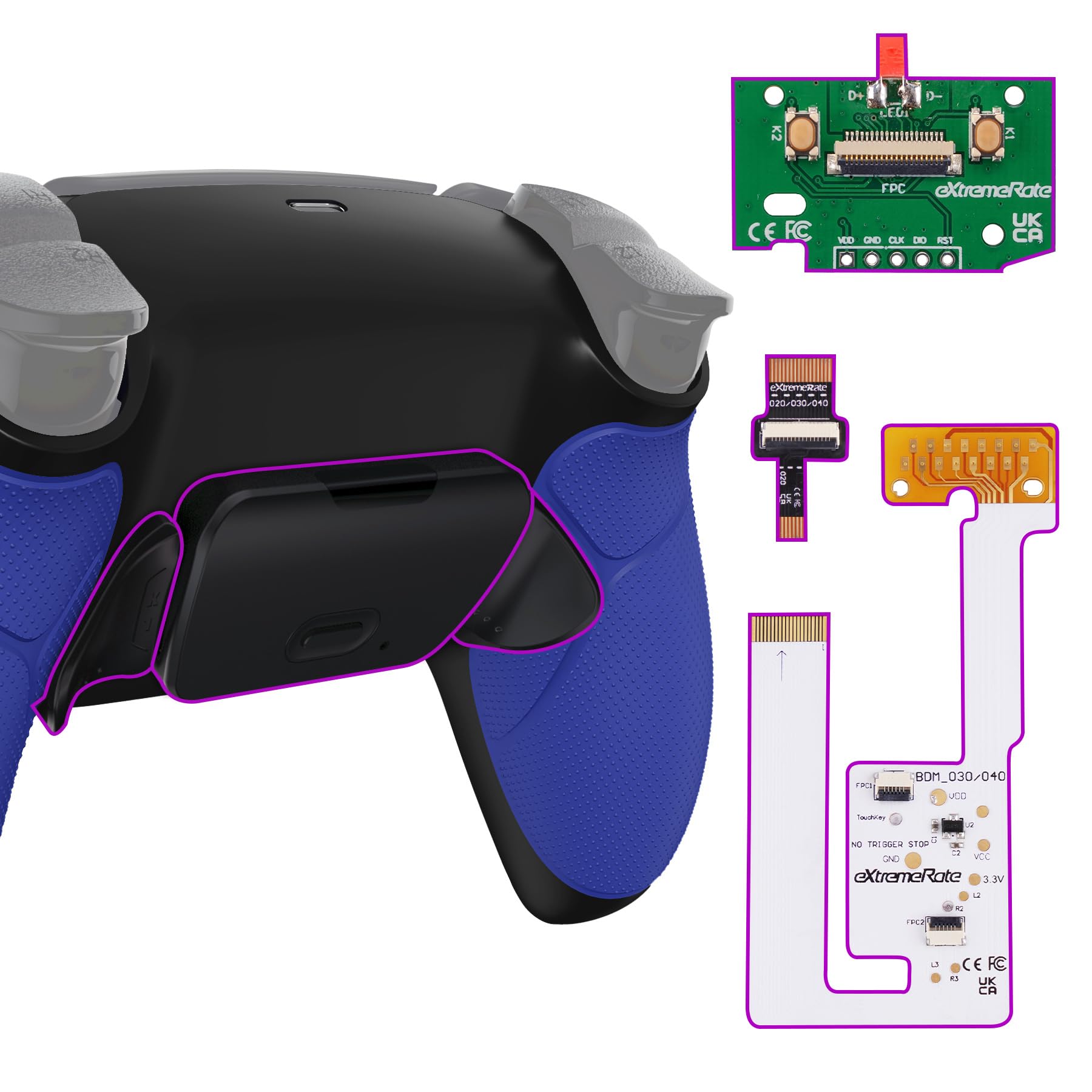 eXtremeRate Rise V3 Remap Kit Programmabile per ps5 Controller BDM-030/040/050,Tasti Posteriori Palette Paddles Cover Grip Gommato per ps5 Joystick-Senza Controller-Nero Blu