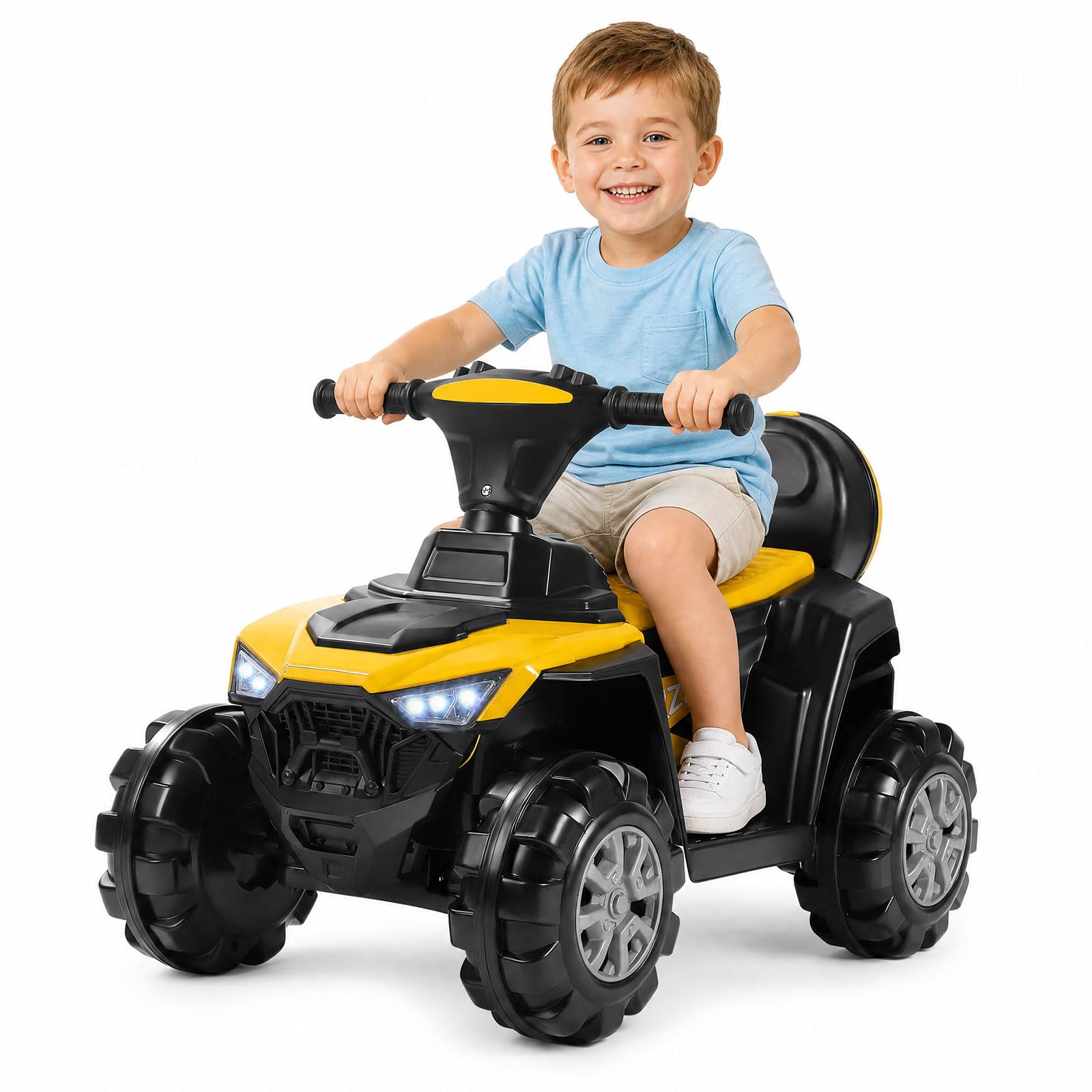 Kinder Elektro-Quad ATV 6V,Kinderfahrzeug Mit 4 rutschfeste Räder & Vorwärts/Rückwärts-Funktion, Für Kinder 3-6 Jahre Alt,Sicheres Kinderfahrzeug mit LED-Leuchten, Musik, Hupe(Gelb)