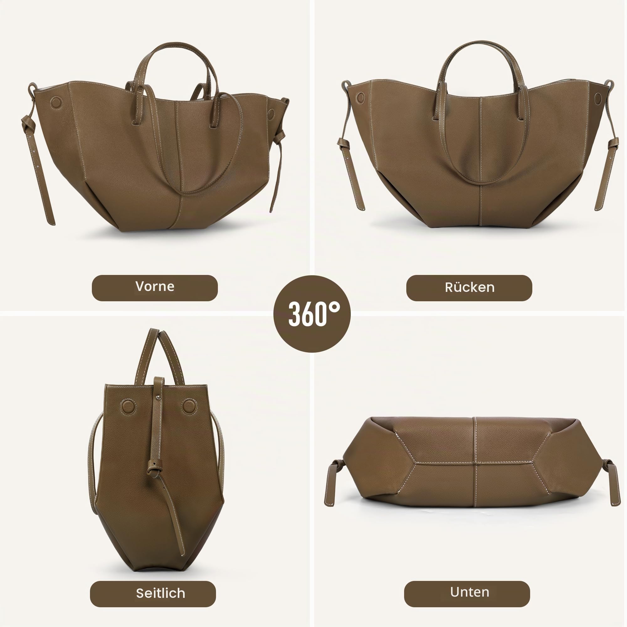 Flügeltasche, Rindsleder, Tragetasche, Damen, Eimer-Handtasche, Premium-Leder, Cyme-Tasche, Schultertasche, leicht, vielseitig für Arbeit, Reisen