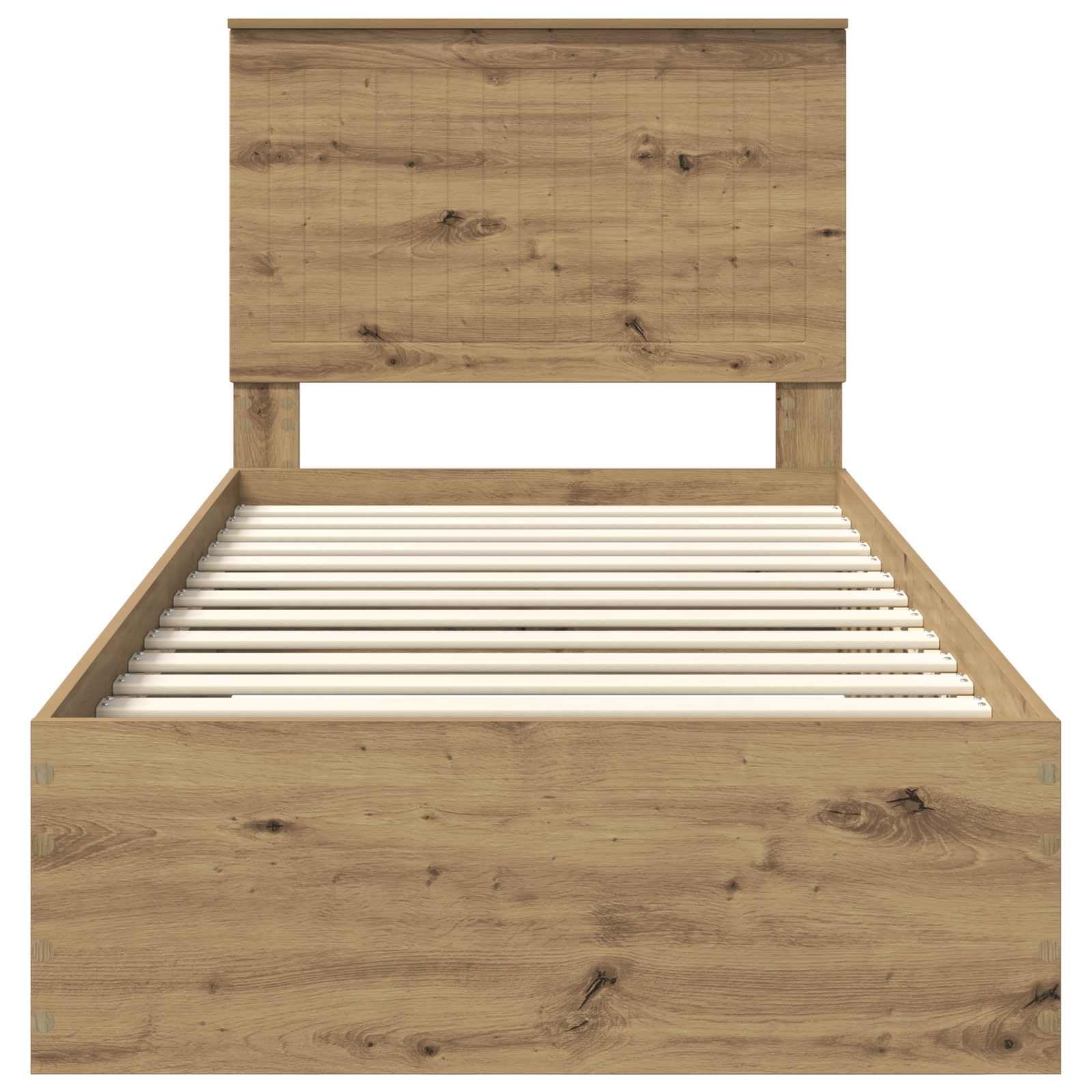 Marco de cama con cabecera, roble artesanal, 90 x 200 cm, hecho de material derivado de la madera, moderna cama de almacenamiento, con cajones, espacio de almacenamiento y diseño elegante