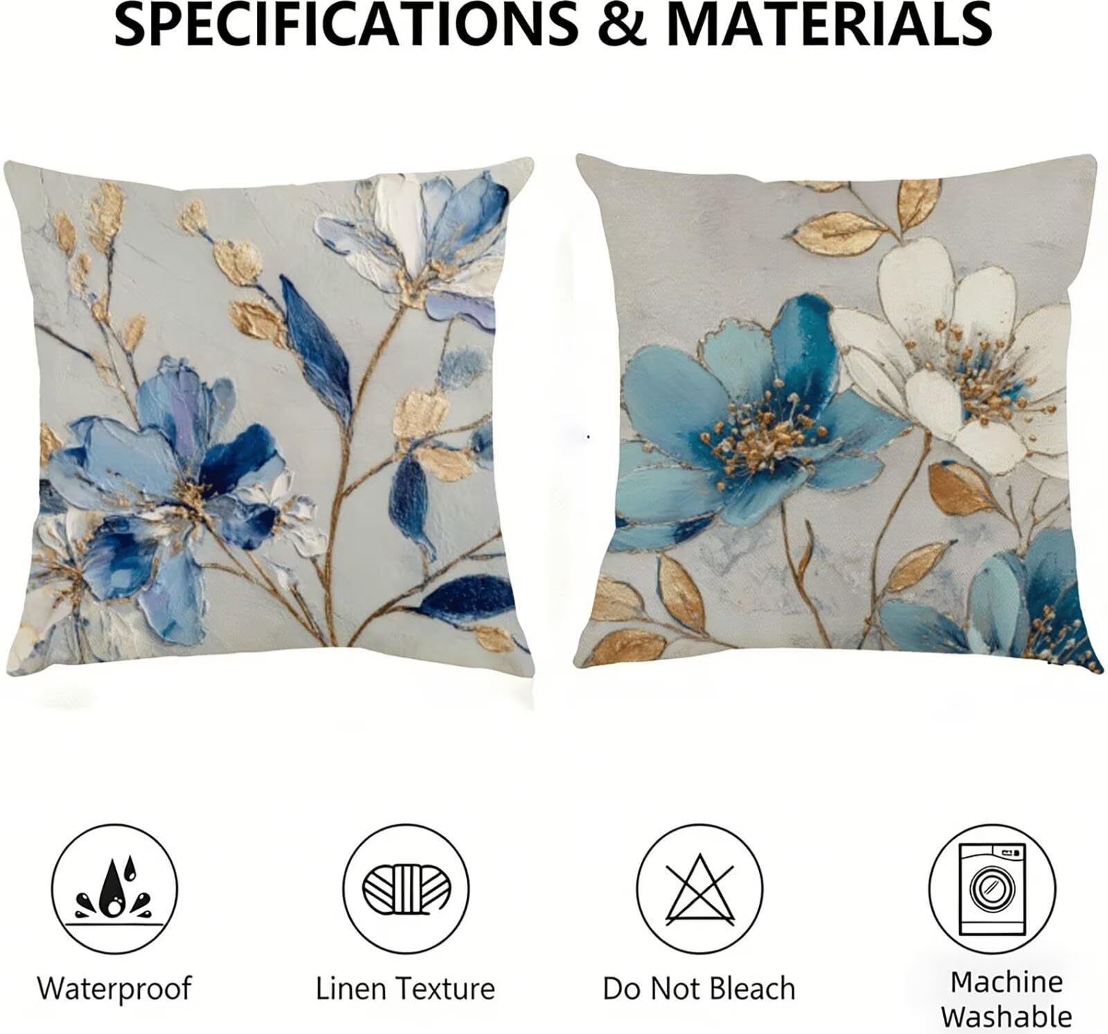 Générique Housse de Coussin Canapé Bleu 75x75cm Exterieur Impermeable Flower Taie d'oreiller Décoratif Aesthetic Housse Coussin Decoration pour Chambre Sofa Jardin Balcon Terrasse Lot de 2. P-4763