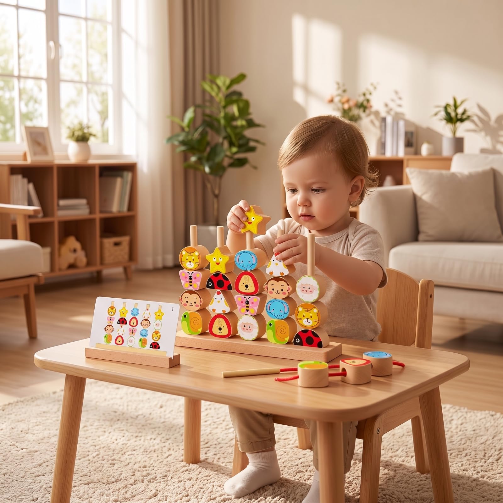 Harilla Gioco da Tavolo in Legno Concentrazione | Educativo, Gioco di Allacciatura con Perline, Giocattolo, per Scuola Dell'infanzia, Bambini, Neonati, Frutta