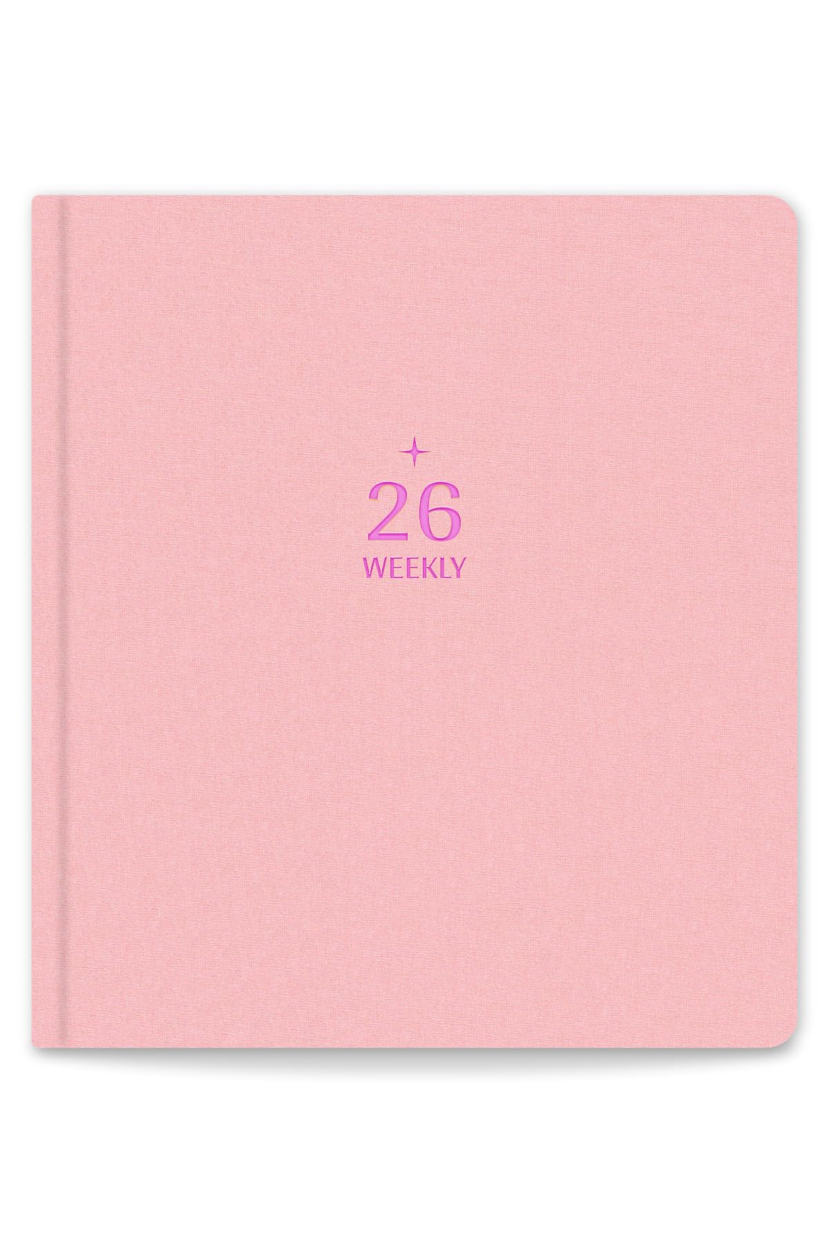 2026 Dikey Haftalık Ajanda 12 Aylık Sert Kapak 18x20 cm - Pembe