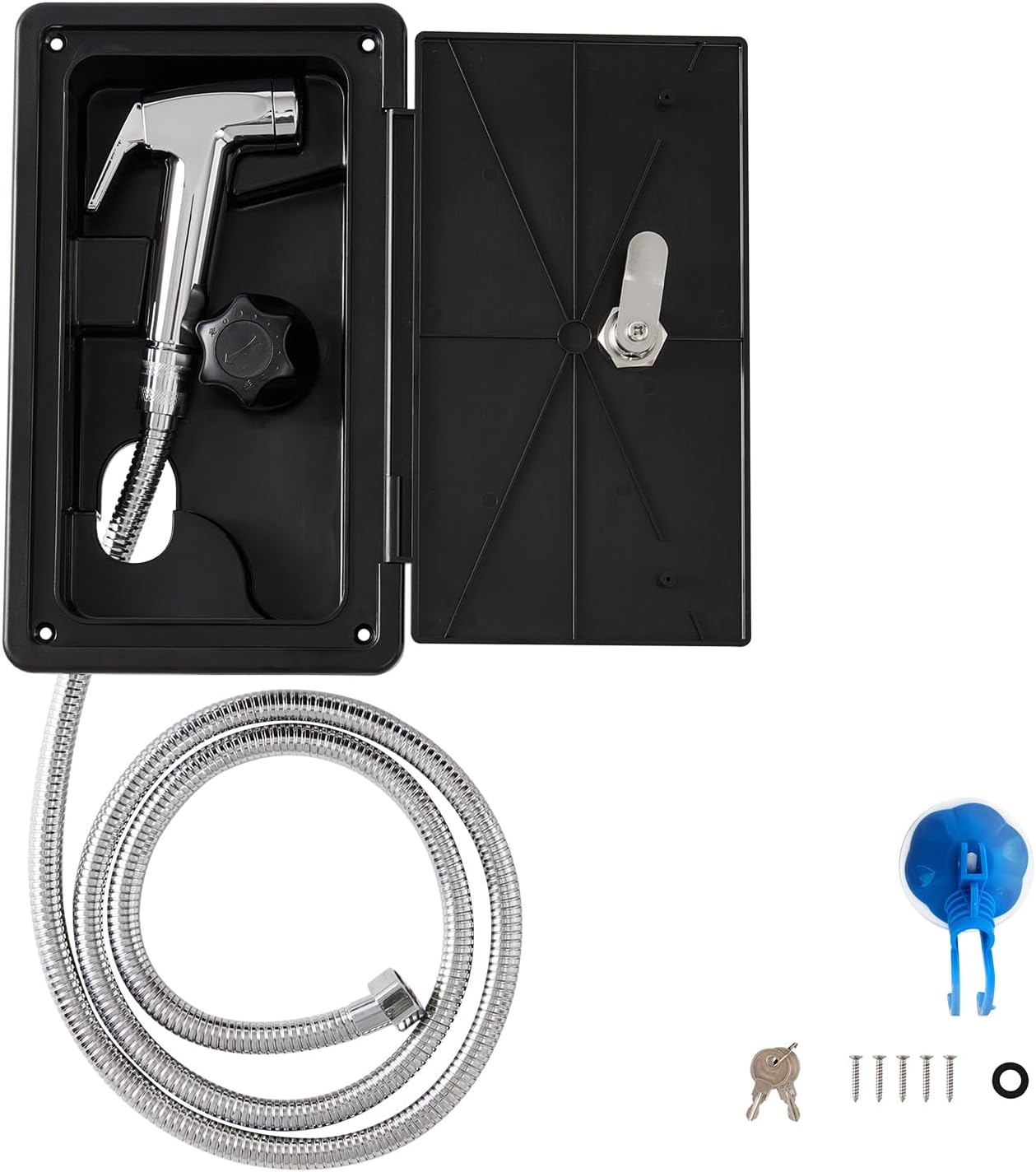 Portable, Durable, Waterproof RV Exterior Shower Box Kit - All-Metal, Adjustable, Quick Connect, Leak-Proof, Weather-Resistant RV Outdoor Shower - High-Pressure RV Shower Faucet (black)