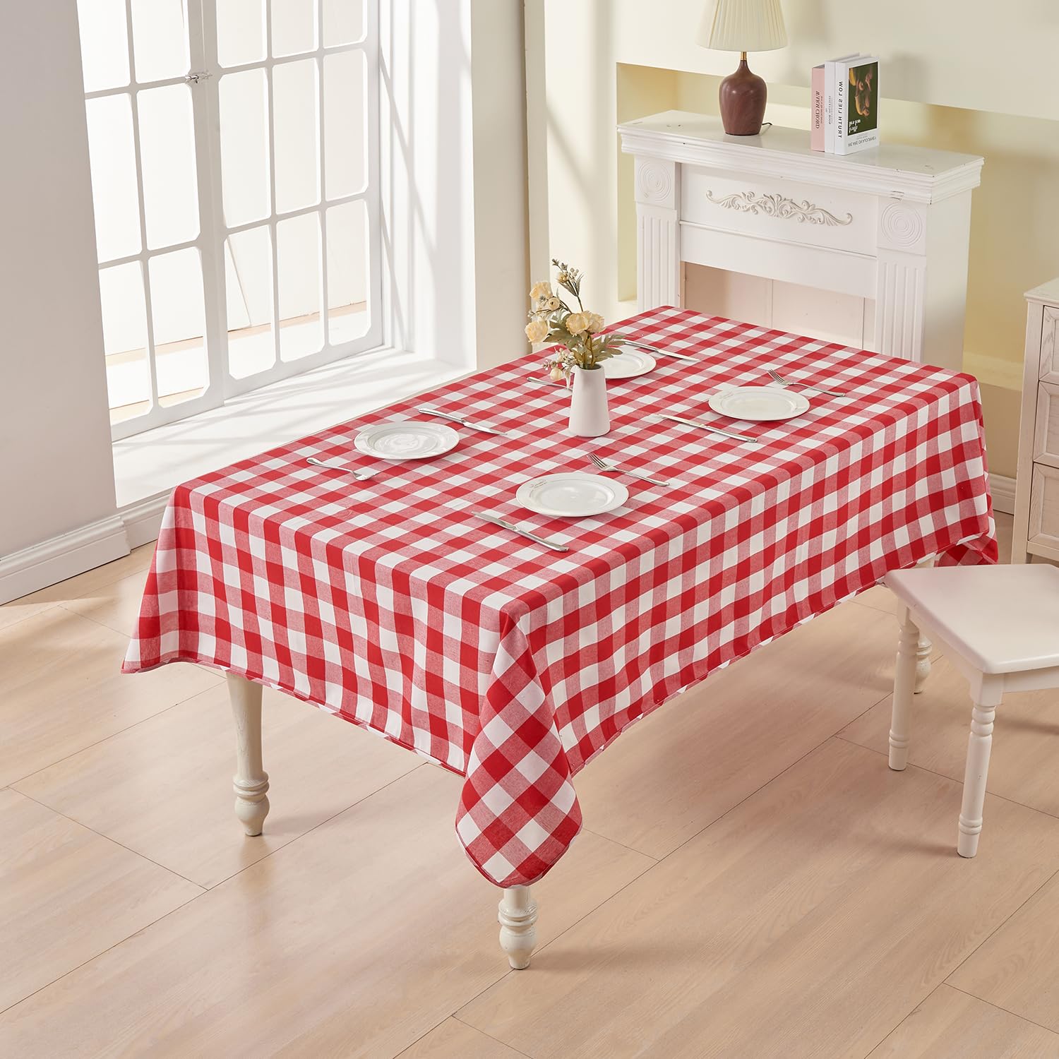 BALCONY & FALCON Tovaglie rettangolari a scacchiera utilizzabili su entrambi i lati resistenti alla piega Tovaglia idrorepellente a prova di perdite e lavabile per picnic, party, rosso 140 × 180 cm
