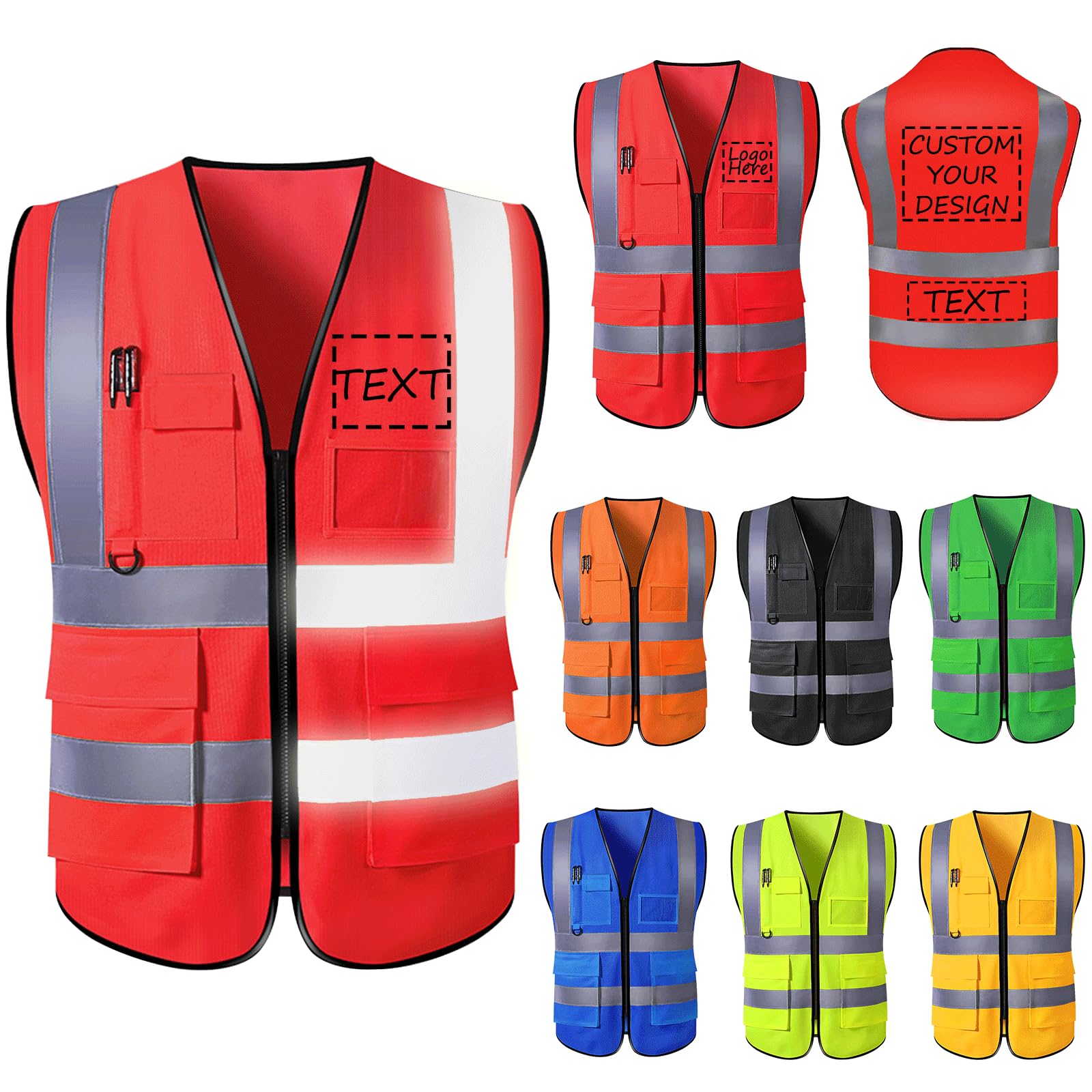 Custom Logo Safety Vest for Men Personalized High Visibility Protective Workwear Vest with Reflective