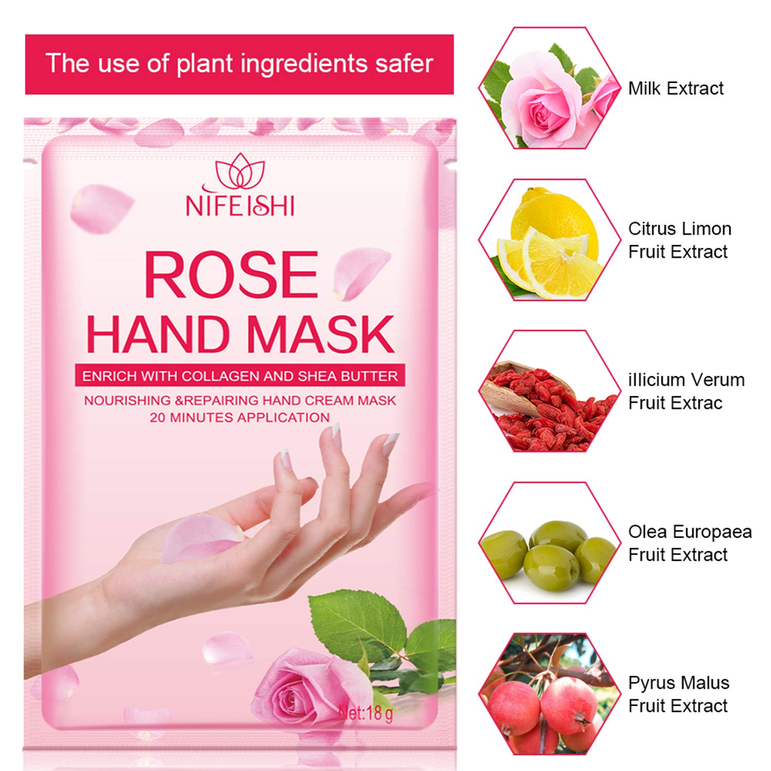 Hand Peel Mask, (5 Pack) Rose Moisturizing Gloves, Moisturizing Natural Therapy Gloves, Exfoliating Hand Peeling Mask for Dry Hands, Baby Soft Smooth Touch Hands, Repair Rough Skin for Men Women