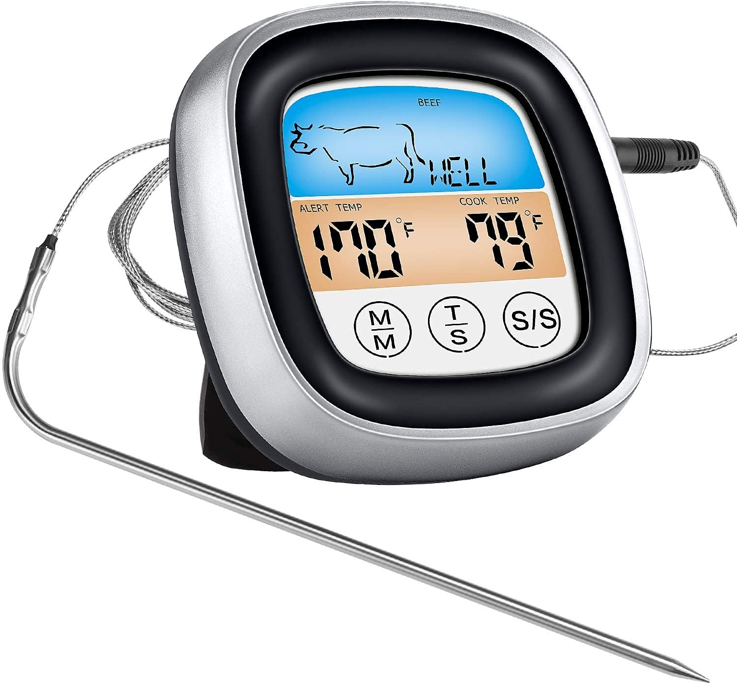 Thermomètre de viande numérique avec écran tactile et alarme pour réussir vos cuissons