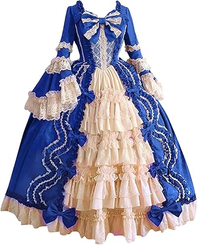 Miniatura 57 de SHOPESSA Vestido victoriano para mujer, vestido de lolita francesa, disfraz de princesa, vestido renacentista, manga acampanada, corte de cosplay Un