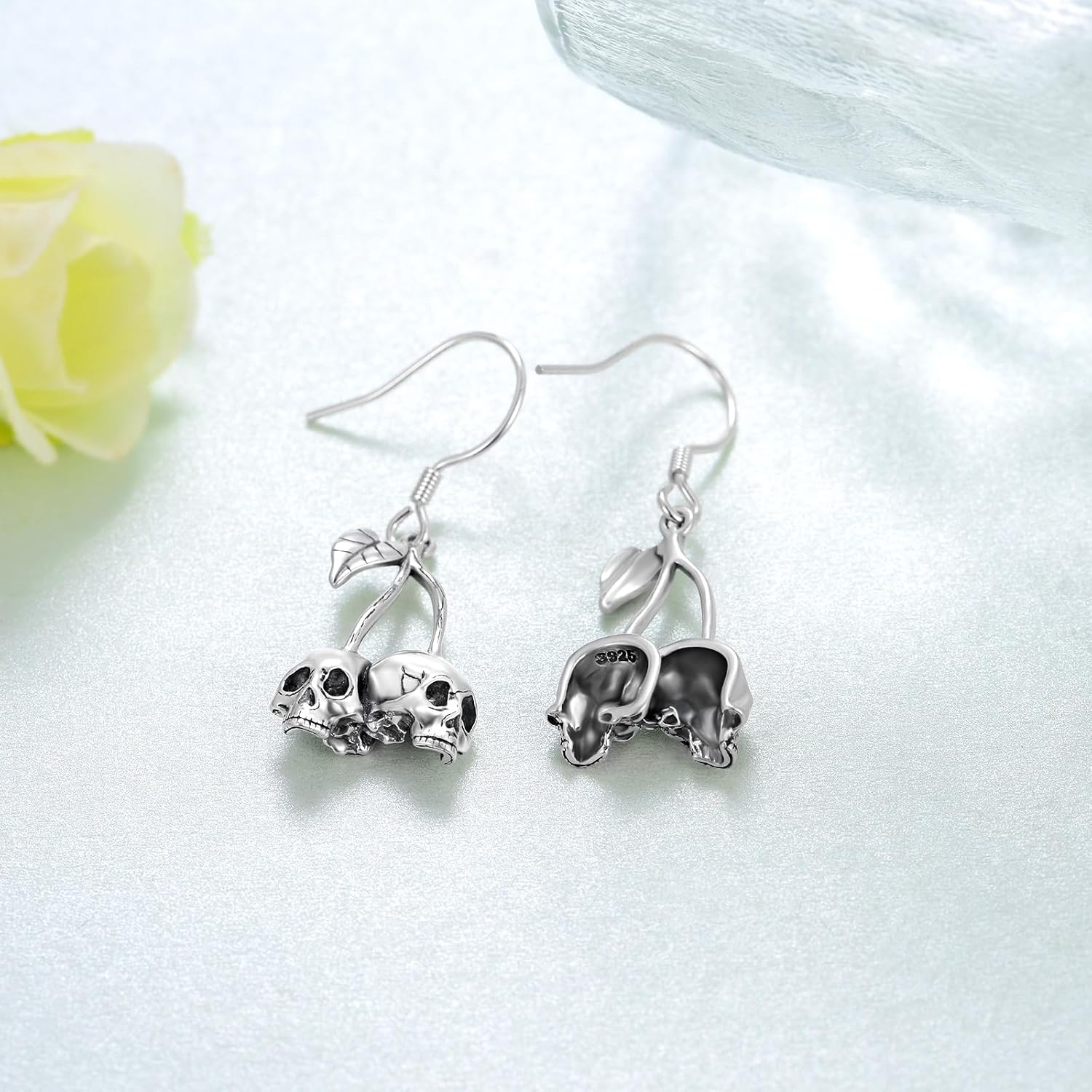 Gothic Earrings 925 Sterling Silver Goth Punk Anatomical Heart/Bat/Skull/Mask Rose Stud Earrings Jewelry Gifts for Women Girls