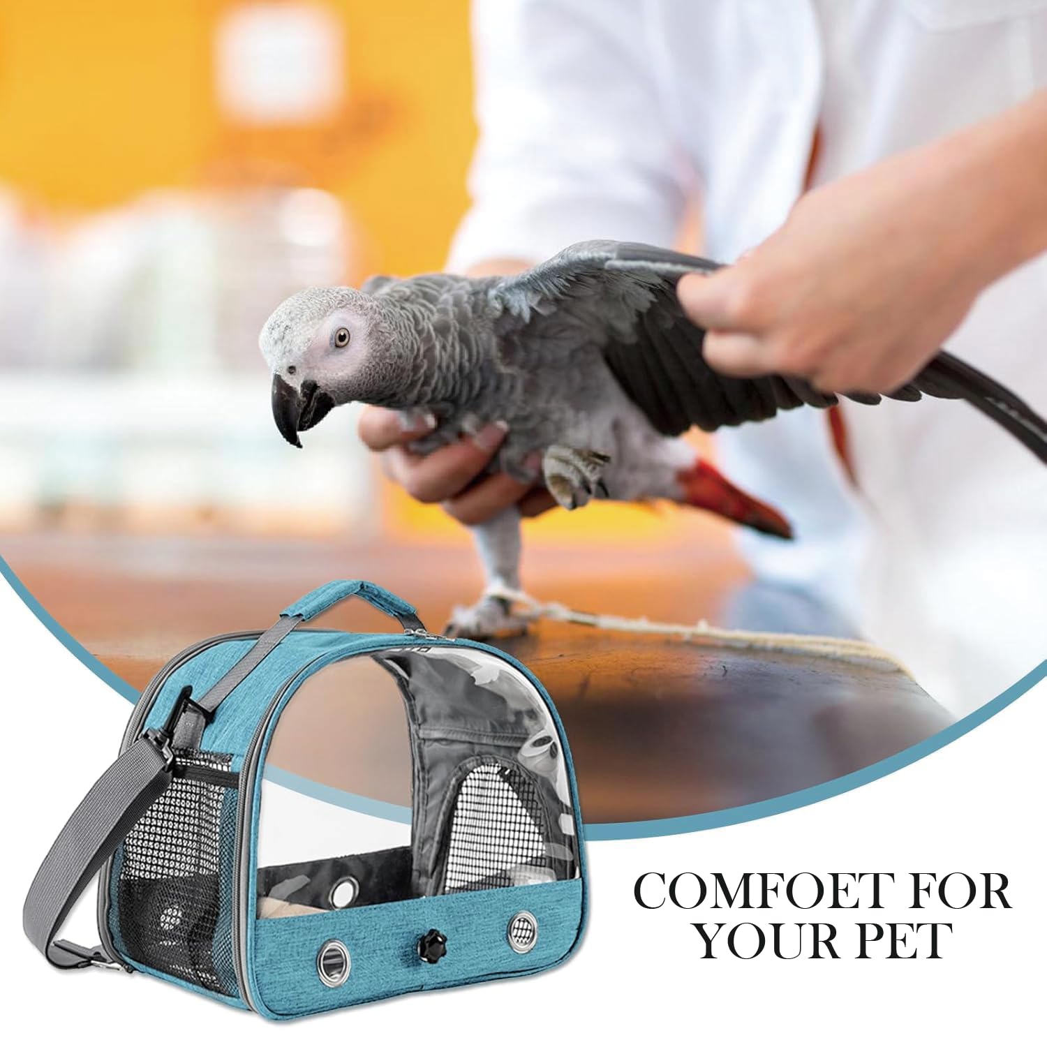 Jaula De Viaje para Pájaros con Percha Y Bandeja, Bolsa De Transporte para Pájaros, Transportador Portátil para, Bolsa De Viaje para Loros, para Periquitos y Loros Pequeños, Azul
