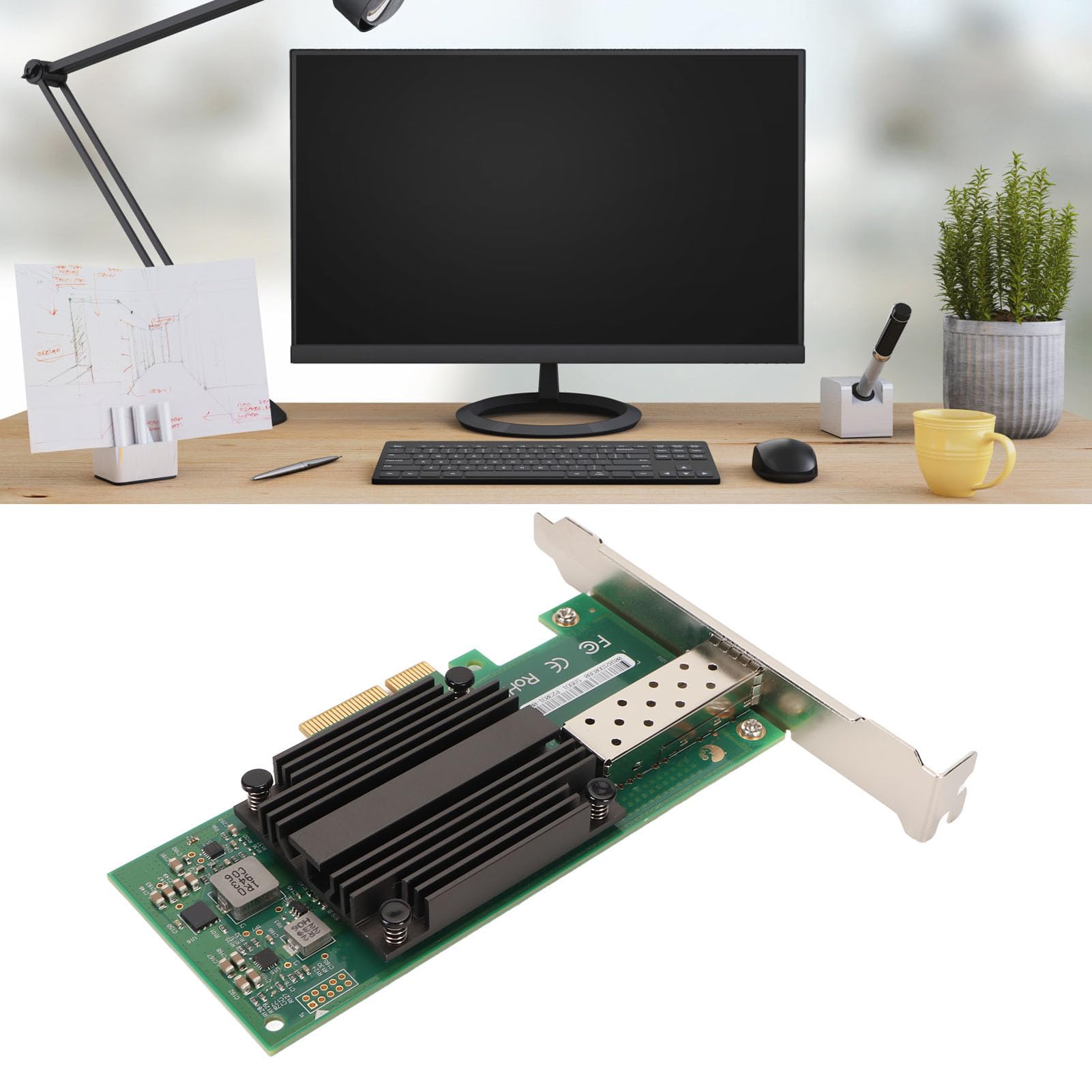 Adattatore di Rete PCIe X4 da 10 Gigabit, Bassa Latenza con Interfaccia SFP Plus, per Vari Sistemi Operativi, Adattatore di Rete PCIe X4, Eccellente Dissipatore di Calore