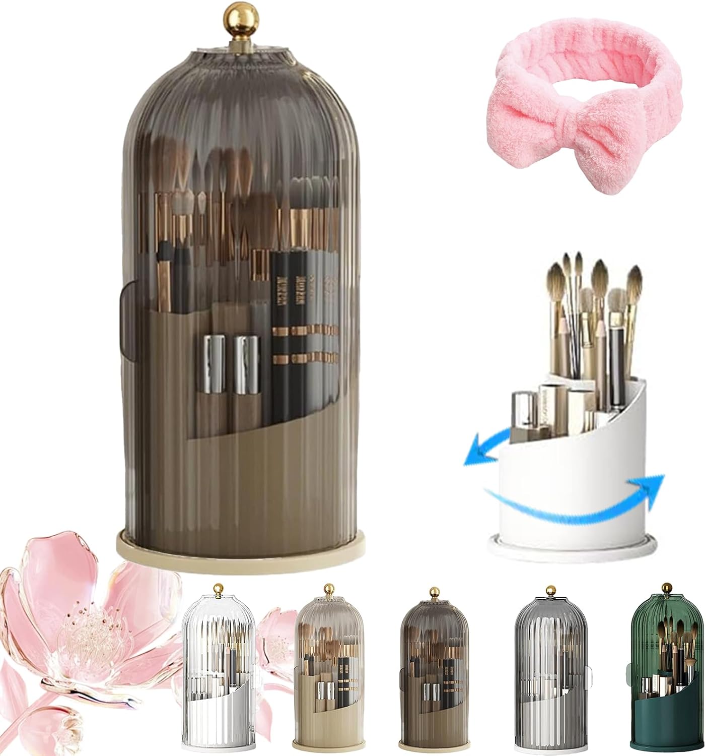 Concealed Toothbrush Holder, Toothbrush Holders with Cover, Covered Toothbrush Holders for Bathrooms, 360° Rotating Covered Makeup Brush Holder for Vanity Desktop Bathroom Countertop (1-D)