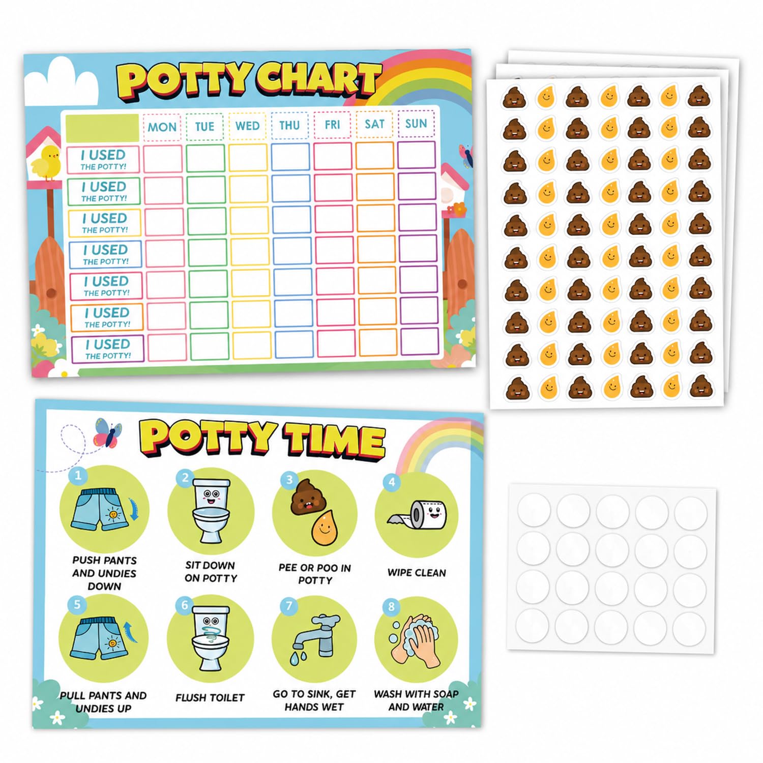 4PCS Potty Training Reward Chart, Cartoon Toilet Training Reward Chart with 240 Stickers & 1 Toilet Guide, Interactive Potty Training Chart for Toddlers Kids