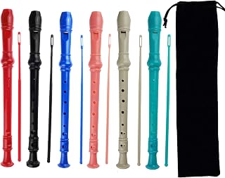 6 Pack German Style 8 Hole-3 Piece Descant Soprano Recorders with Cleaning Rod, Black Storage Bag, ABS Material (6 Colors)