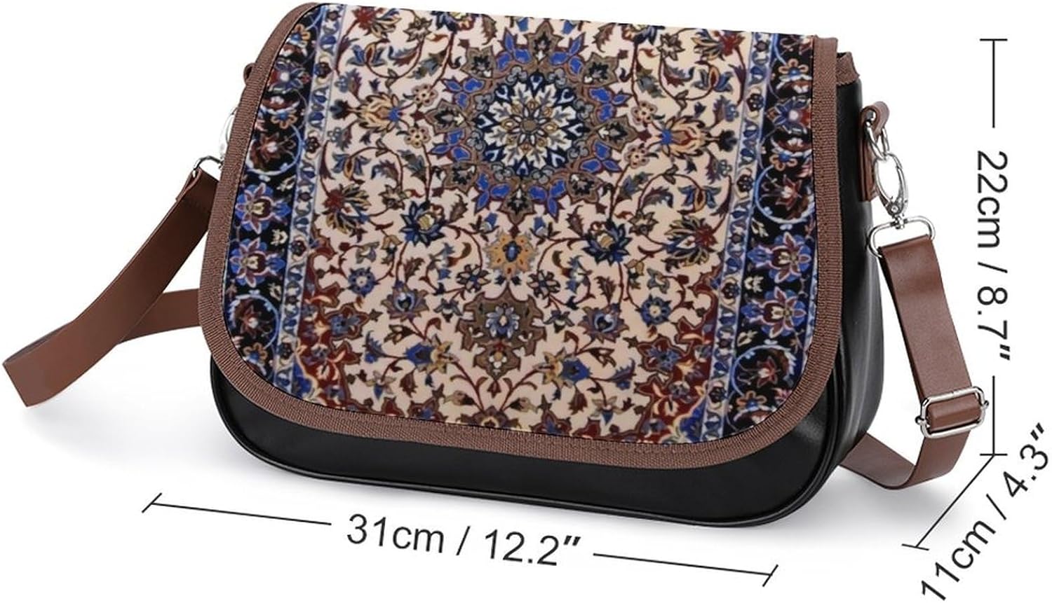 Antique Oriental Pattern, Blue OrientalWomen's Faux Leather Crossbody Bag, Waterproof Wrinkle-Resistant Shoulder Bag with Detachable Strap, Large Capacity Casual Handbag, Fashion Daily Purse for Shopp